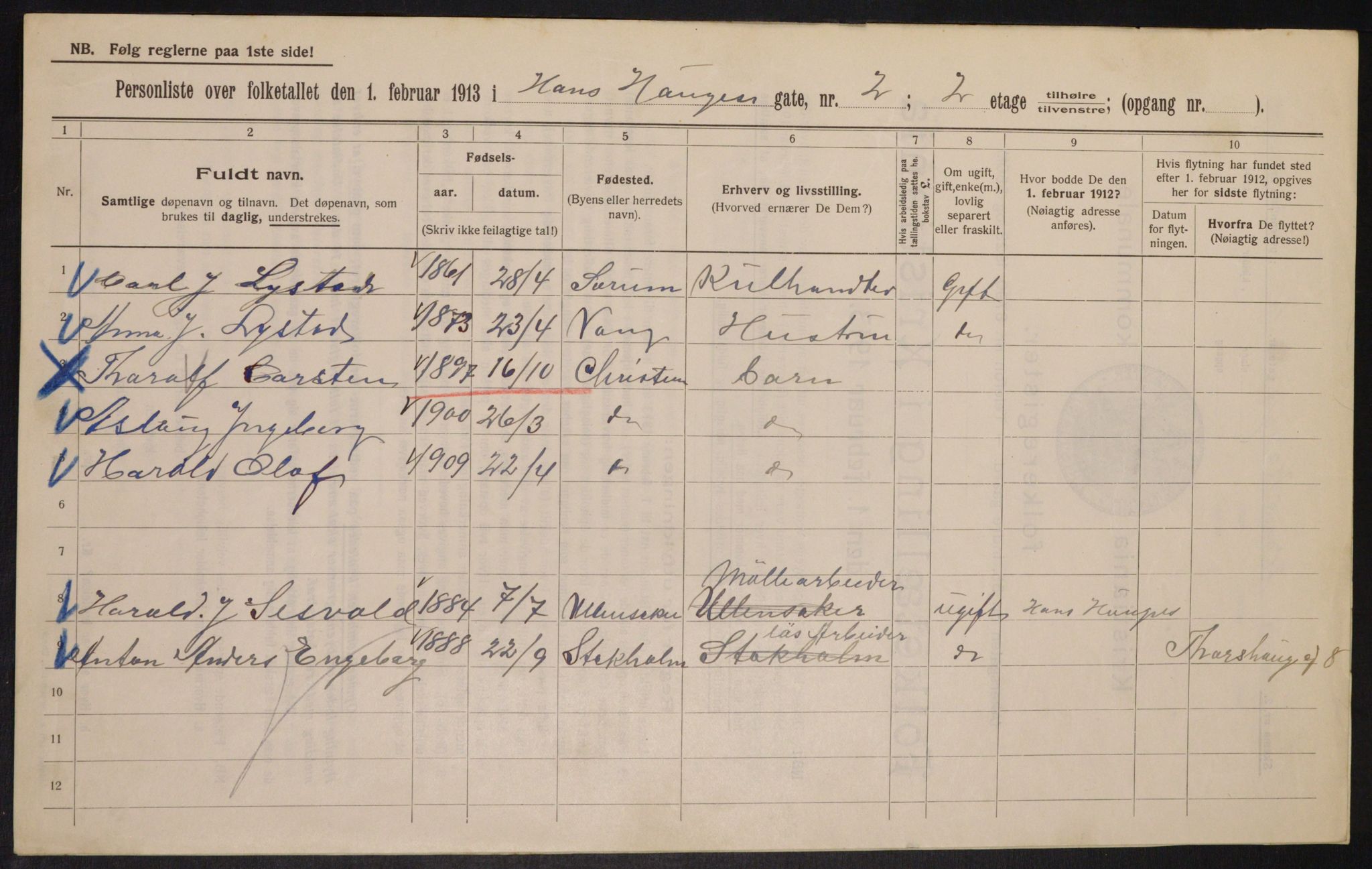 OBA, Municipal Census 1913 for Kristiania, 1913, p. 34783