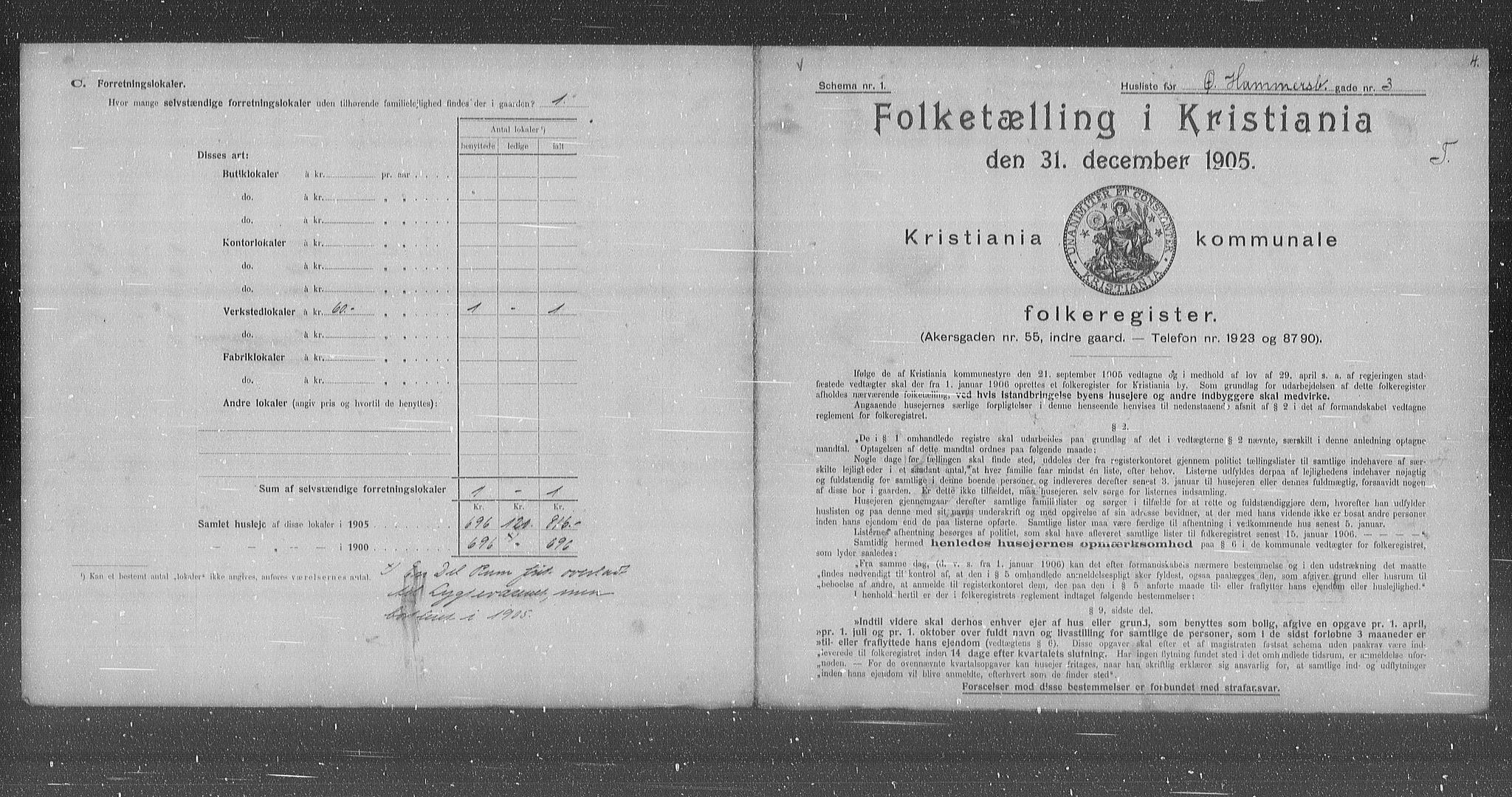 OBA, Municipal Census 1905 for Kristiania, 1905, p. 68256