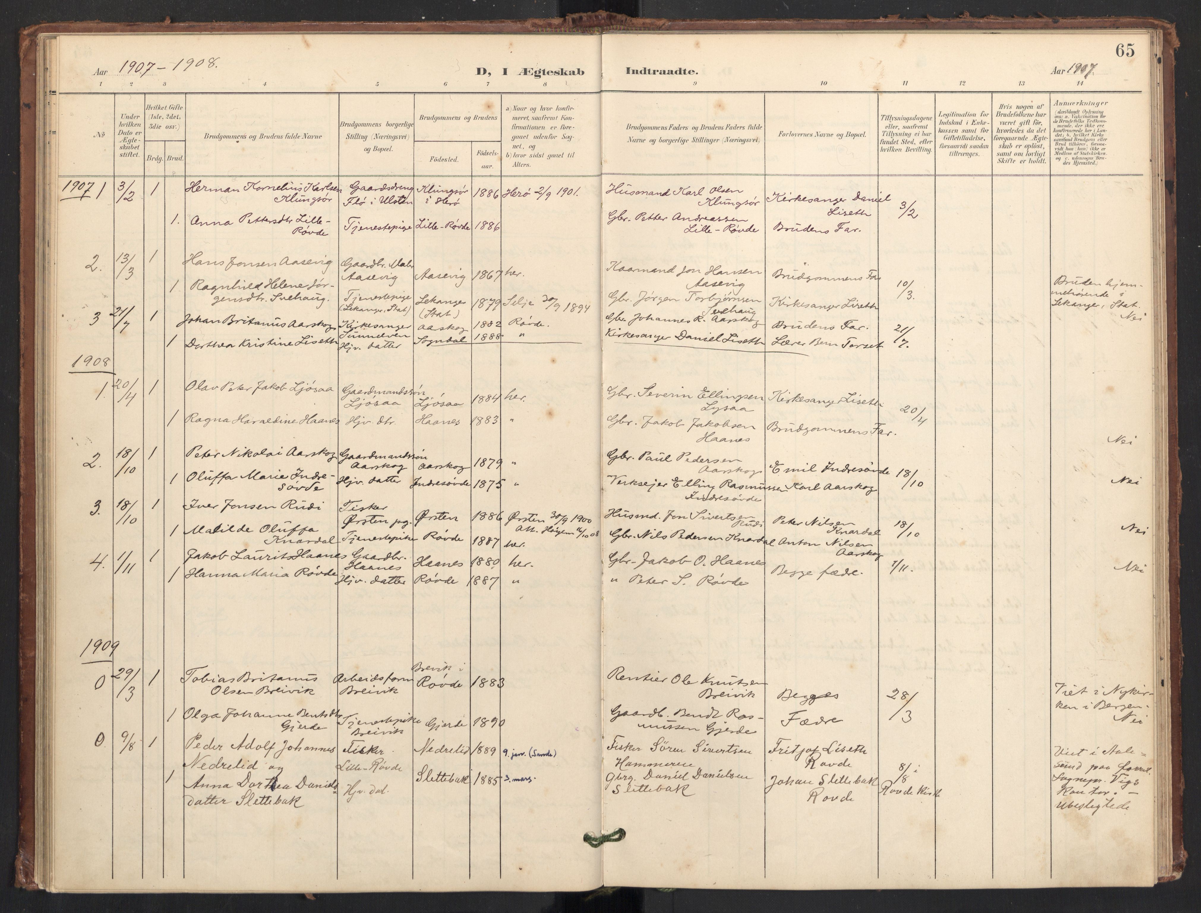 Ministerialprotokoller, klokkerbøker og fødselsregistre - Møre og Romsdal, AV/SAT-A-1454/504/L0057: Parish register (official) no. 504A04, 1902-1919, p. 65