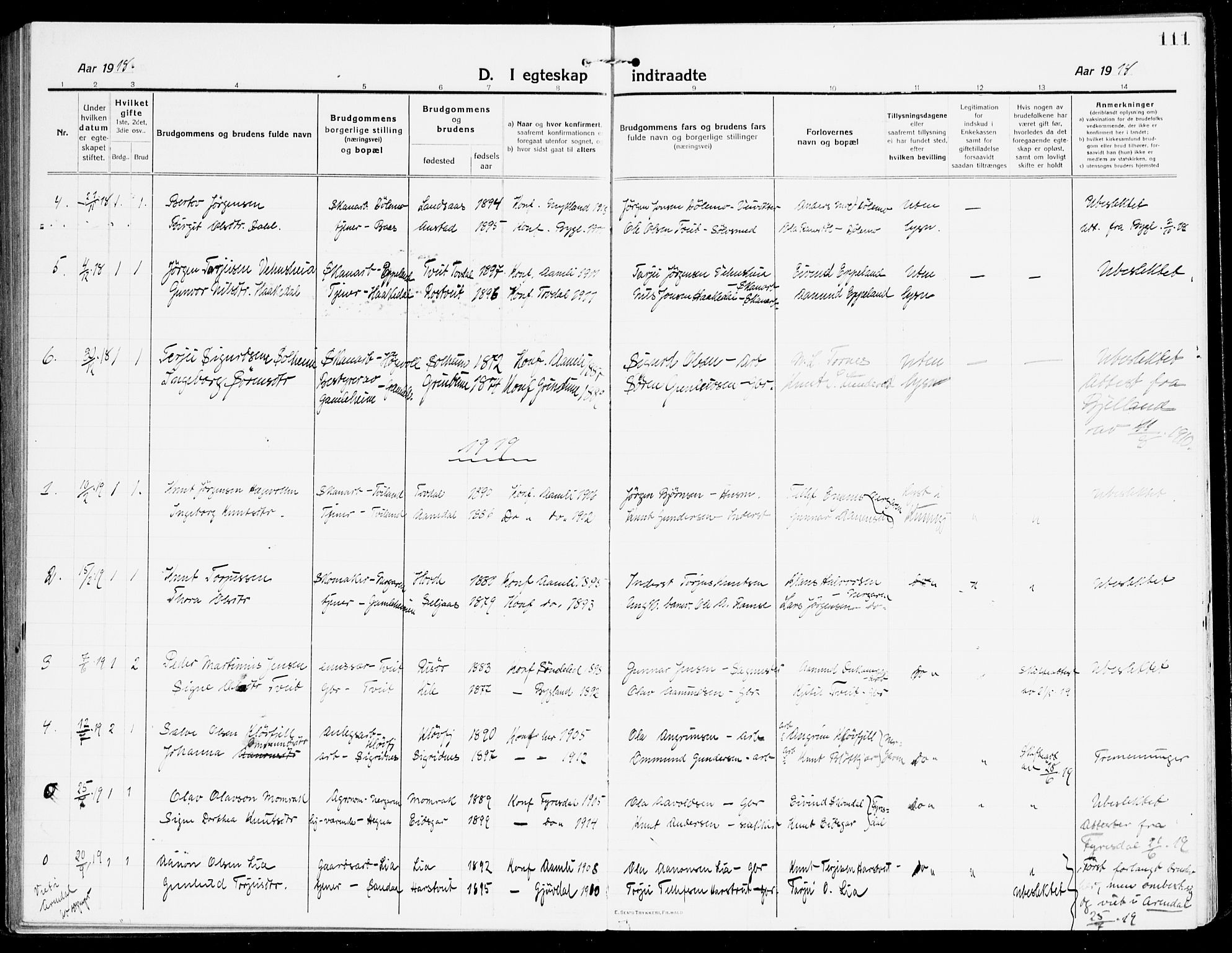 Åmli sokneprestkontor, AV/SAK-1111-0050/F/Fa/Fac/L0013: Parish register (official) no. A 13, 1914-1933, p. 111