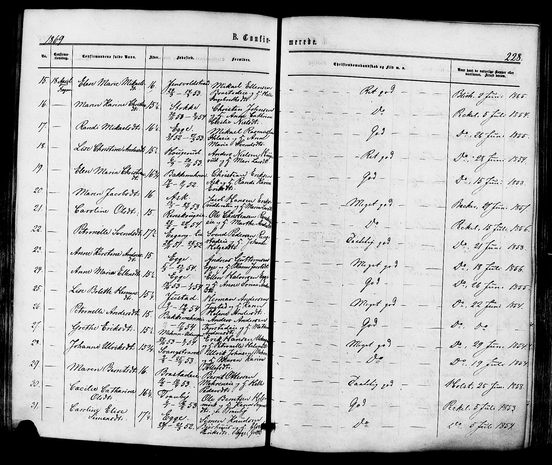 Lier kirkebøker, AV/SAKO-A-230/F/Fa/L0013: Parish register (official) no. I 13, 1865-1874, p. 228