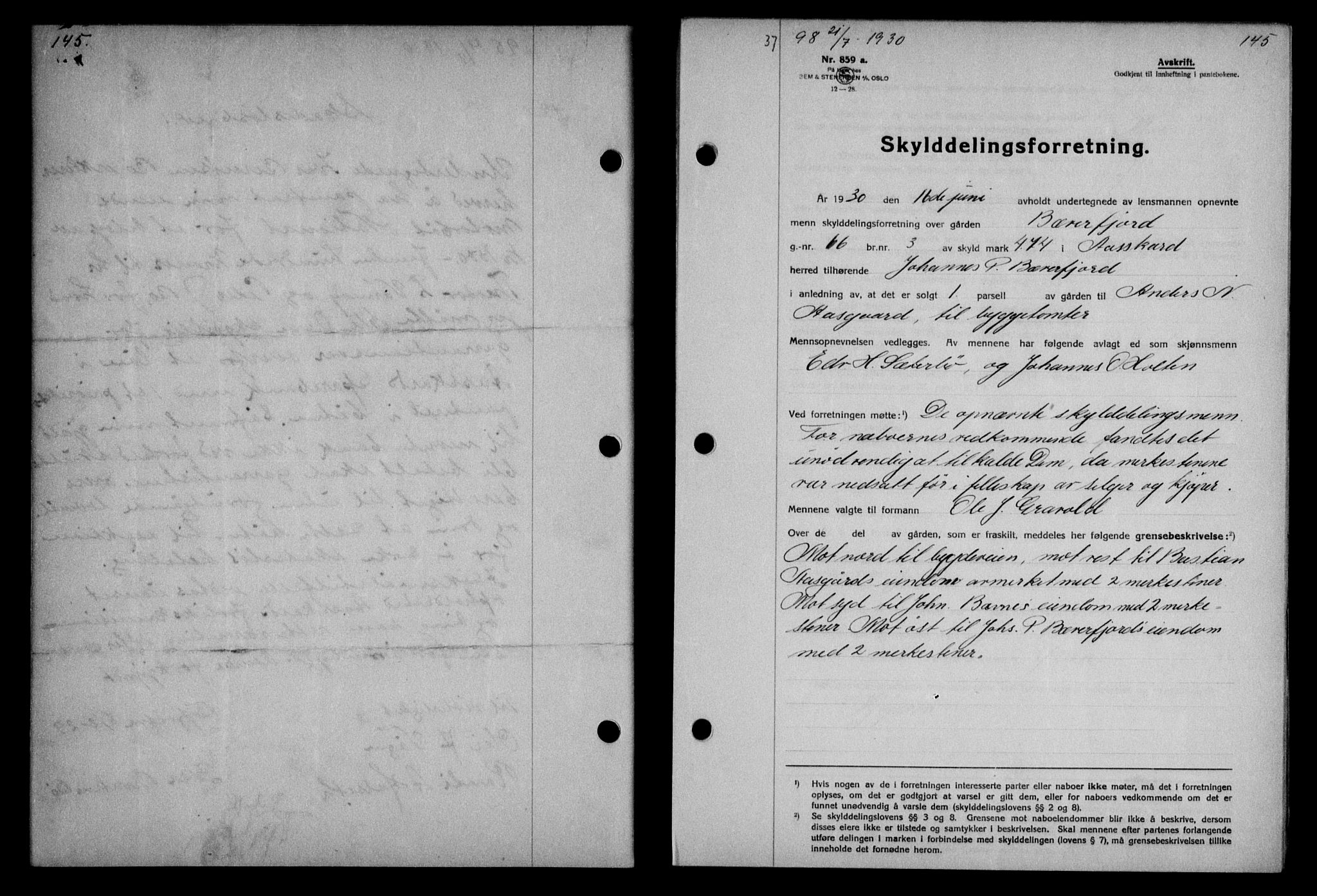 Nordmøre sorenskriveri, AV/SAT-A-4132/1/2/2Ca/L0070: Mortgage book no. 60, 1930-1930, Deed date: 21.07.1930