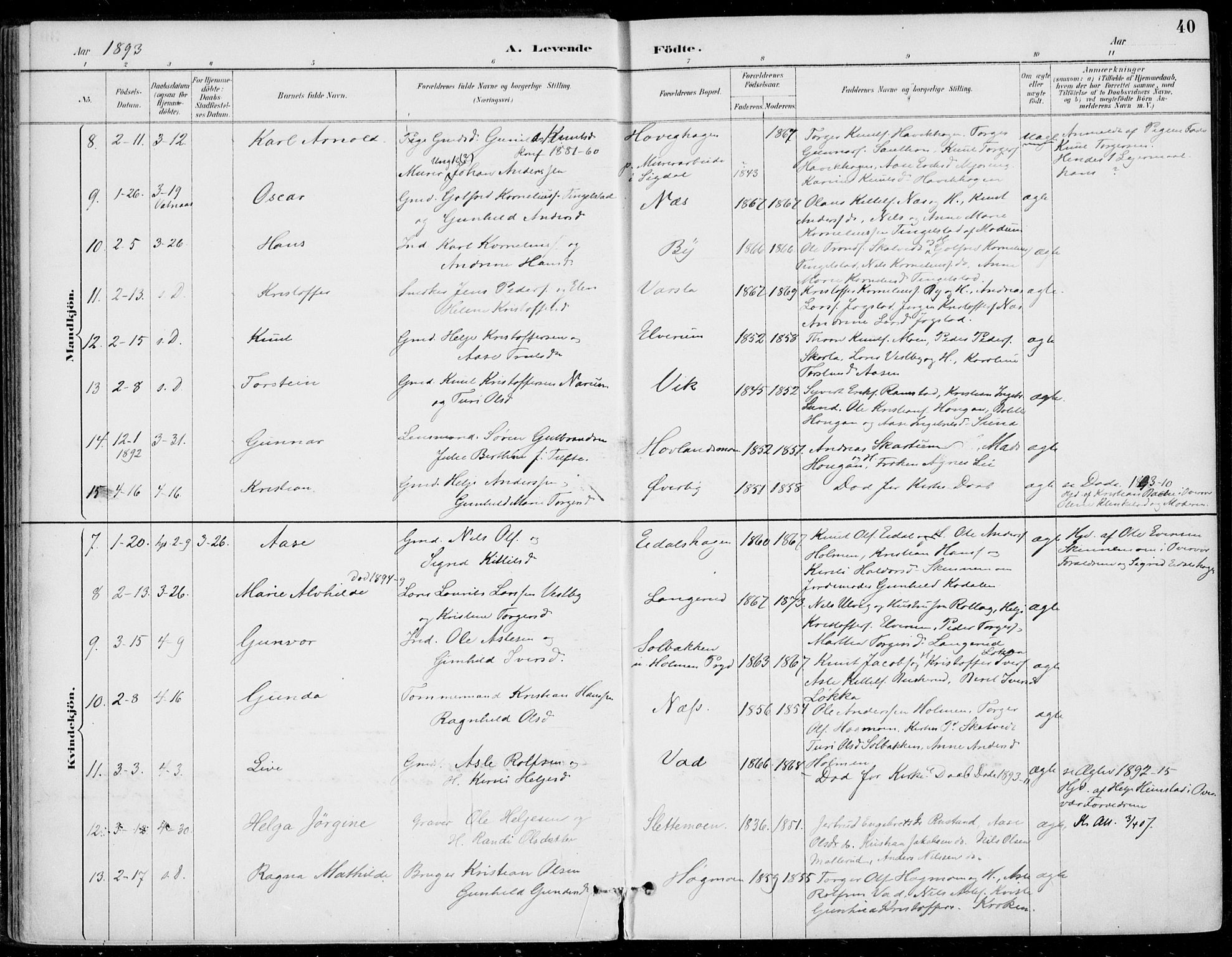 Sigdal kirkebøker, AV/SAKO-A-245/F/Fb/L0001: Parish register (official) no. II 1, 1888-1900, p. 40