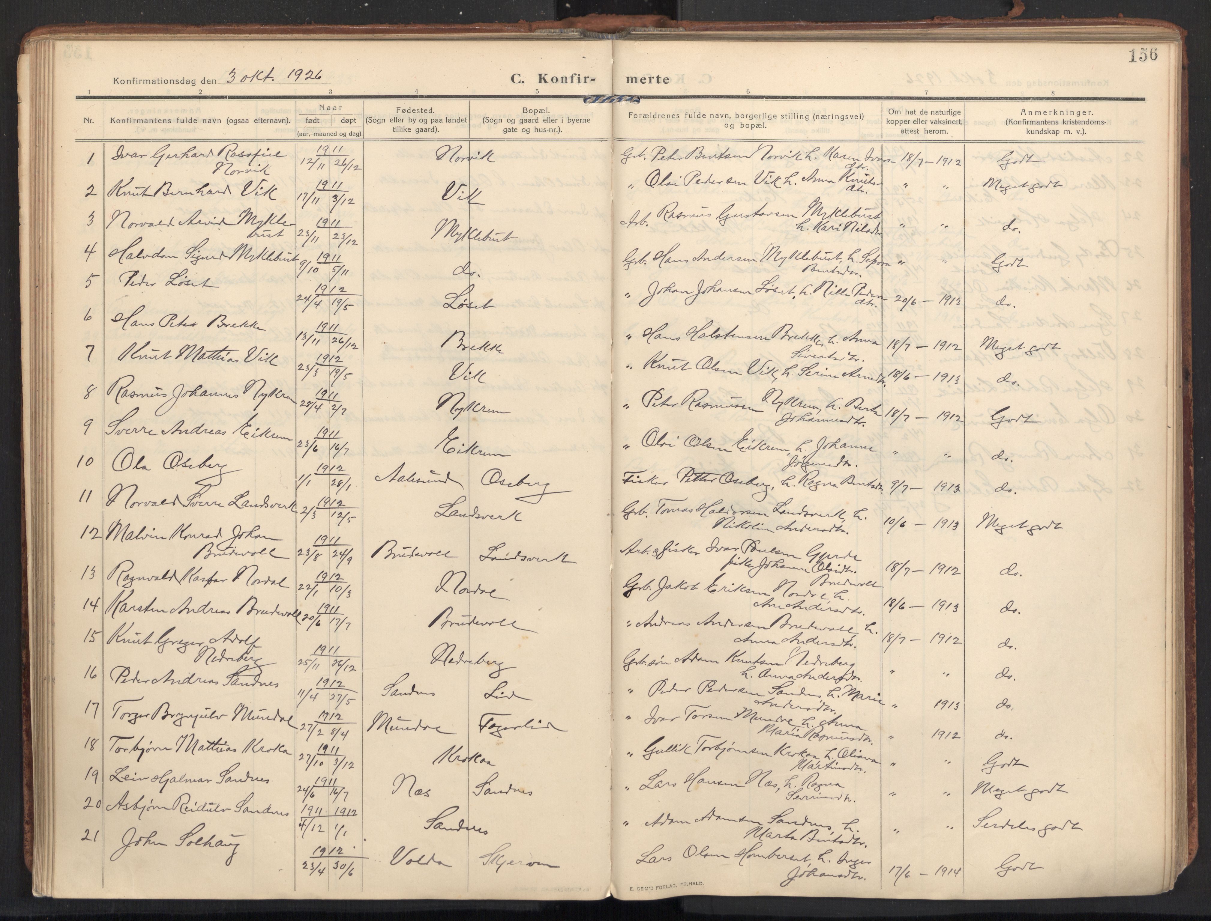 Ministerialprotokoller, klokkerbøker og fødselsregistre - Møre og Romsdal, AV/SAT-A-1454/502/L0026: Parish register (official) no. 502A04, 1909-1933, p. 156