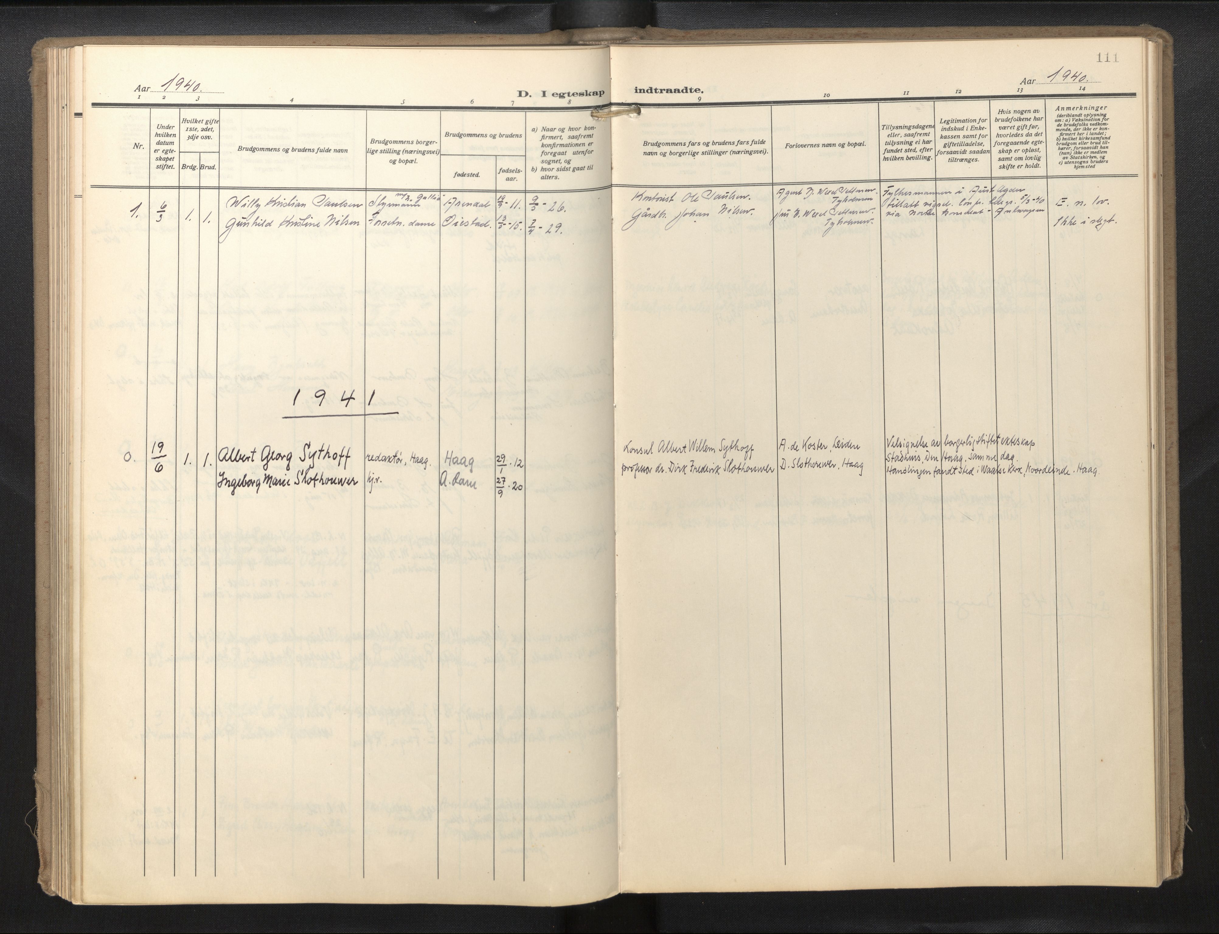 Den norske sjømannsmisjon i utlandet/Hollandske havner (Amsterdam-Rotterdam-Europort), AV/SAB-SAB/PA-0106/H/Ha/Haa/L0004: Parish register (official) no. A 4, 1928-1956, p. 110b-111a