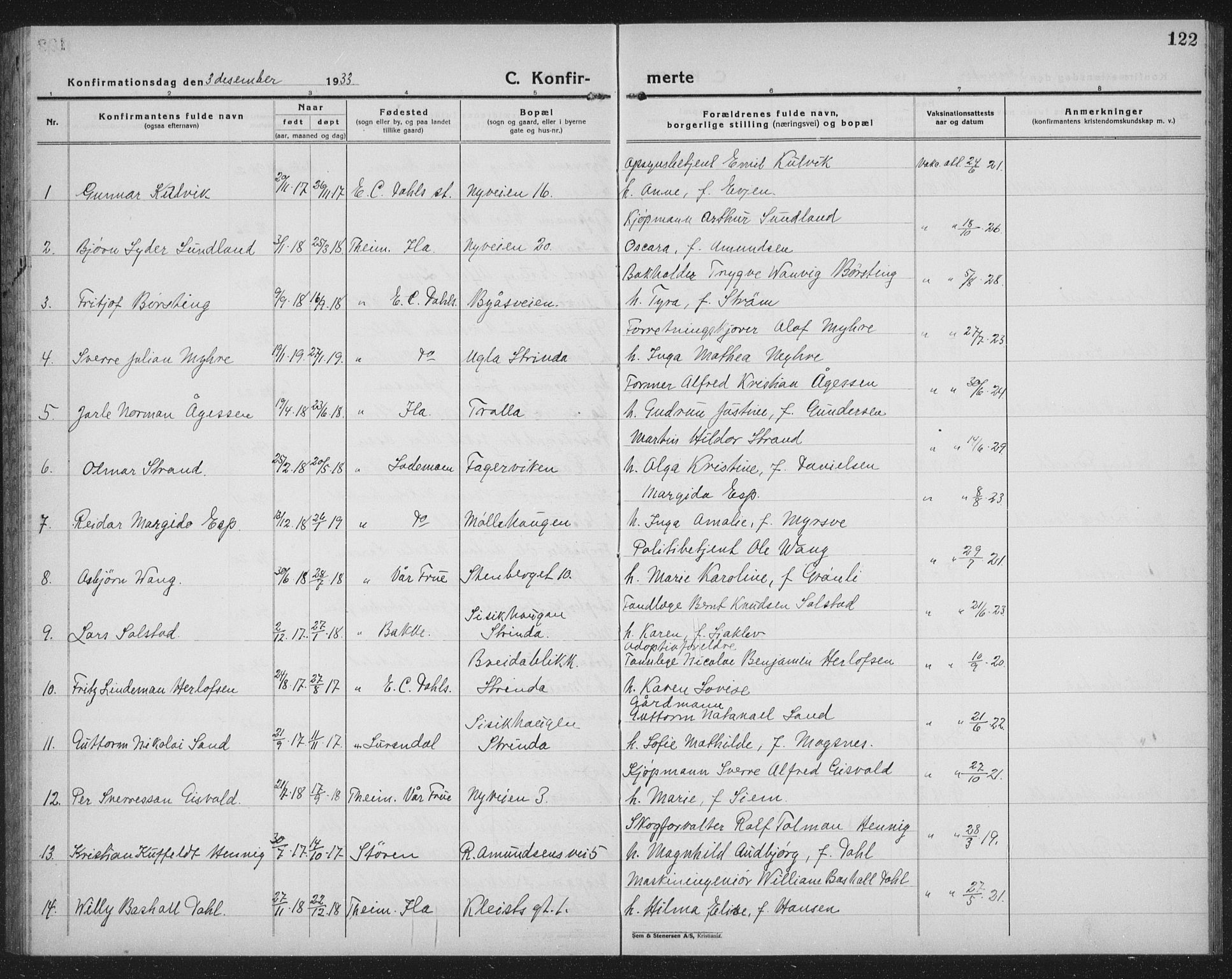 Ministerialprotokoller, klokkerbøker og fødselsregistre - Sør-Trøndelag, SAT/A-1456/603/L0175: Parish register (copy) no. 603C03, 1923-1941, p. 122