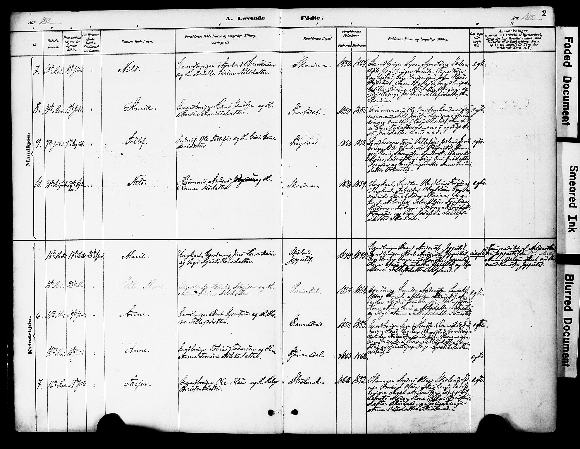 Evje sokneprestkontor, AV/SAK-1111-0008/F/Fa/Fac/L0003: Parish register (official) no. A 3, 1884-1909, p. 2