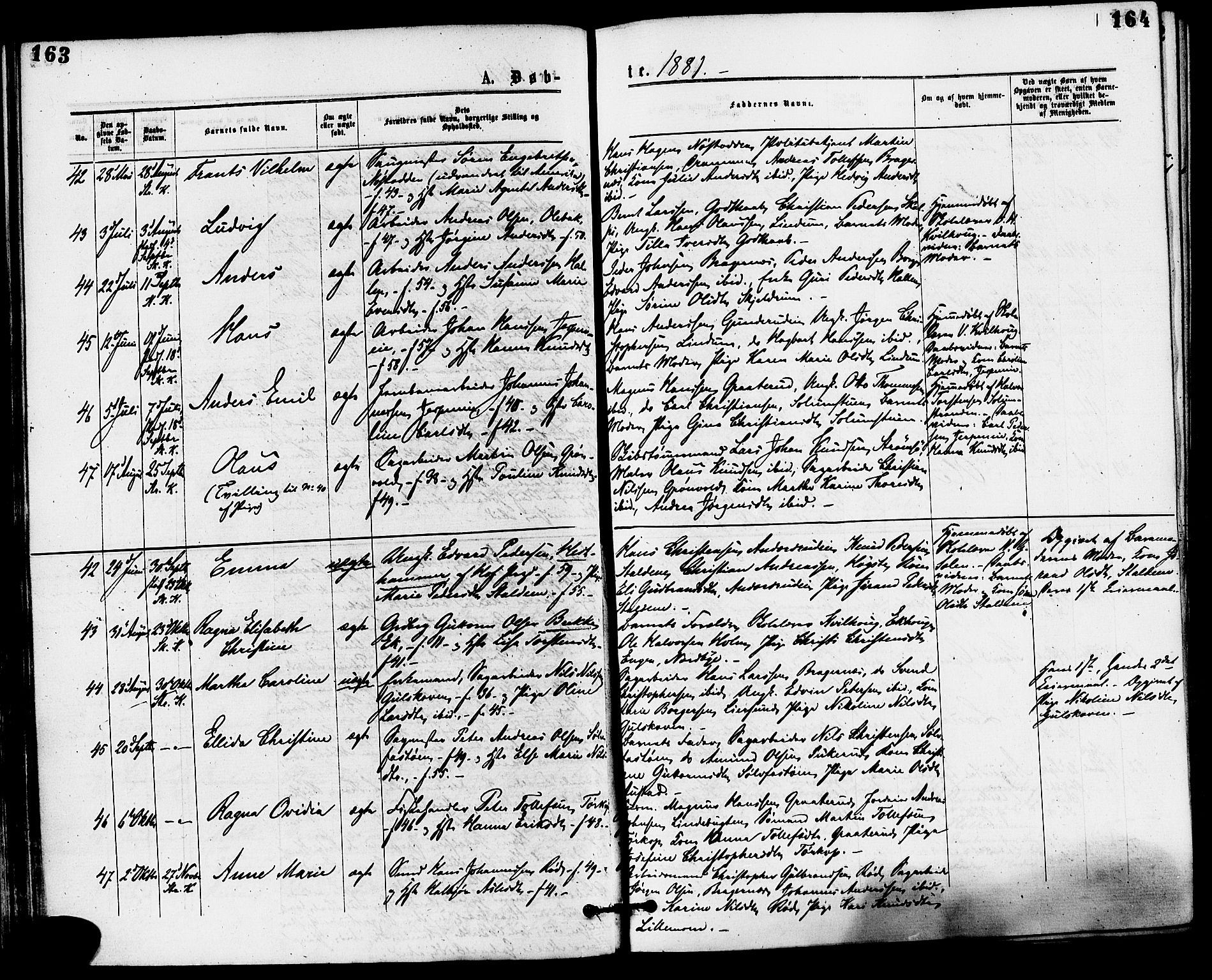 Skoger kirkebøker, AV/SAKO-A-59/F/Fa/L0005: Parish register (official) no. I 5, 1873-1884, p. 163-164