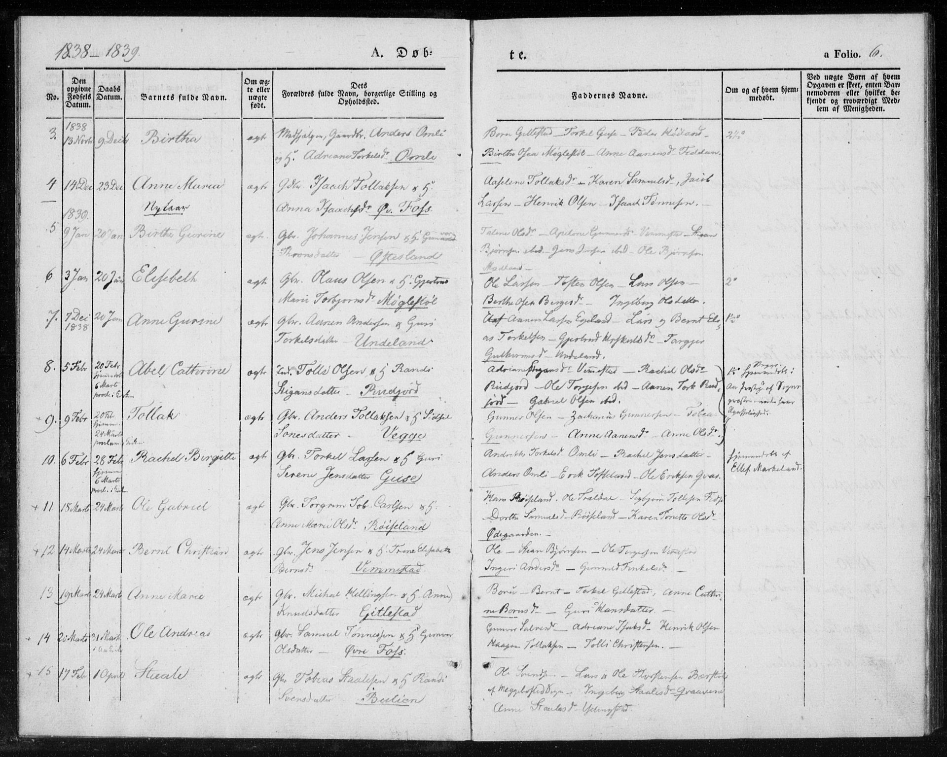 Lyngdal sokneprestkontor, AV/SAK-1111-0029/F/Fa/Fab/L0001: Parish register (official) no. A 1, 1838-1860, p. 6