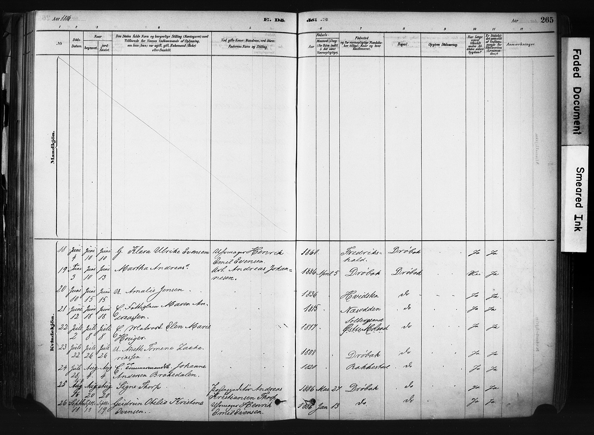 Drøbak prestekontor Kirkebøker, AV/SAO-A-10142a/F/Fb/L0001: Parish register (official) no. II 1, 1878-1891, p. 265