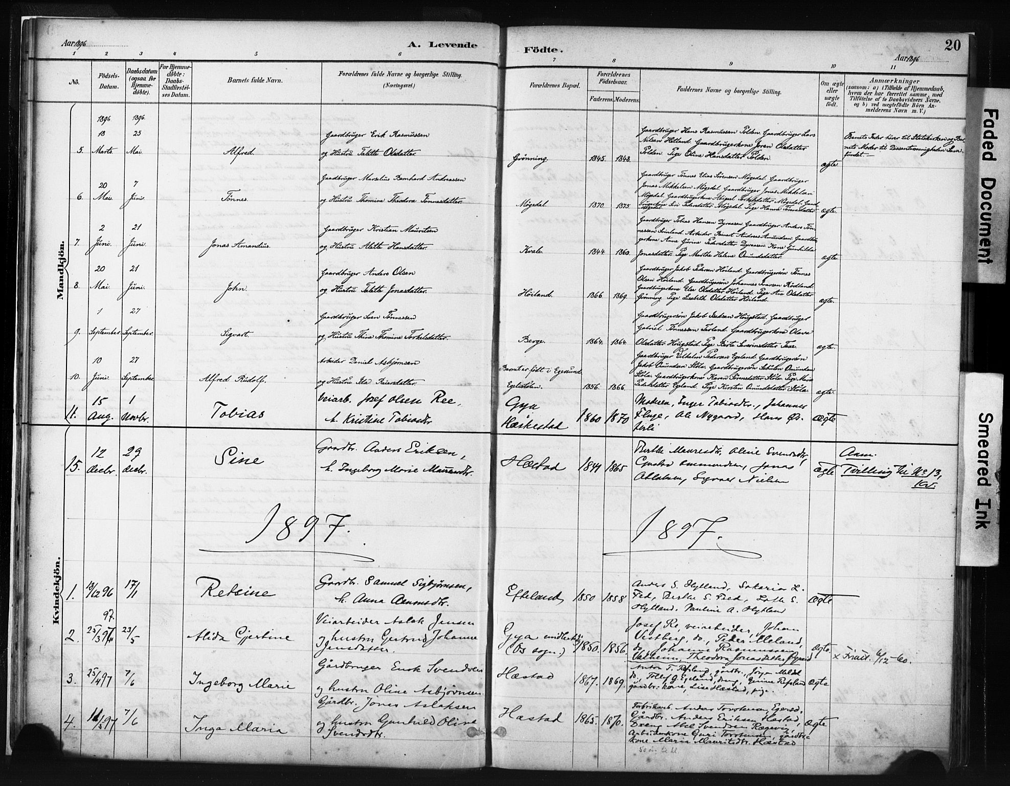 Helleland sokneprestkontor, AV/SAST-A-101810: Parish register (official) no. A 8, 1887-1907, p. 20