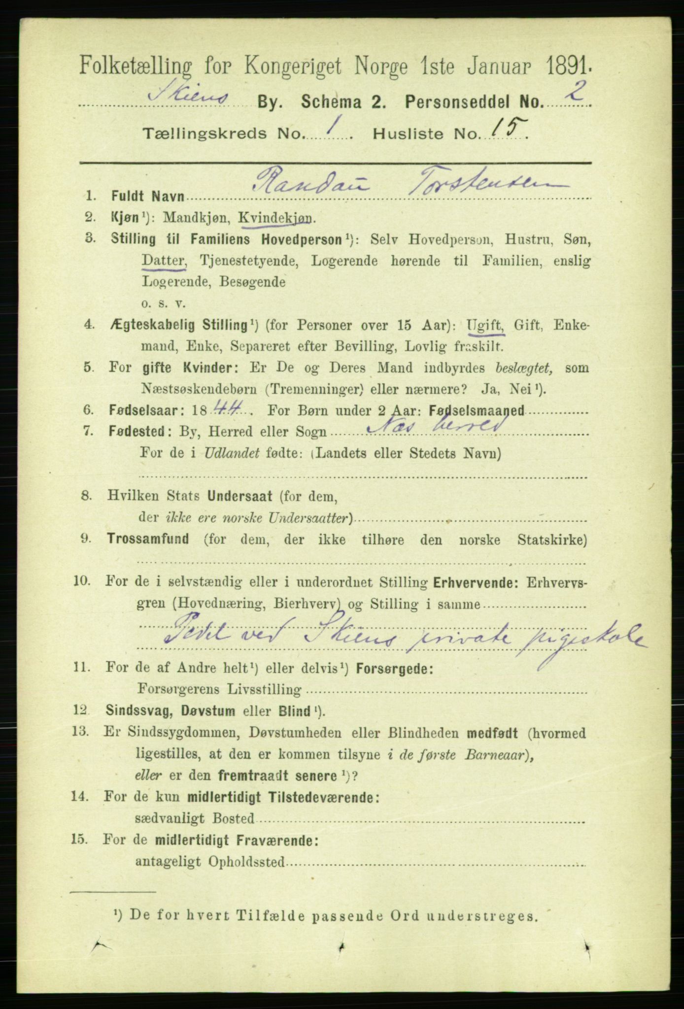 RA, 1891 census for 0806 Skien, 1891, p. 2304