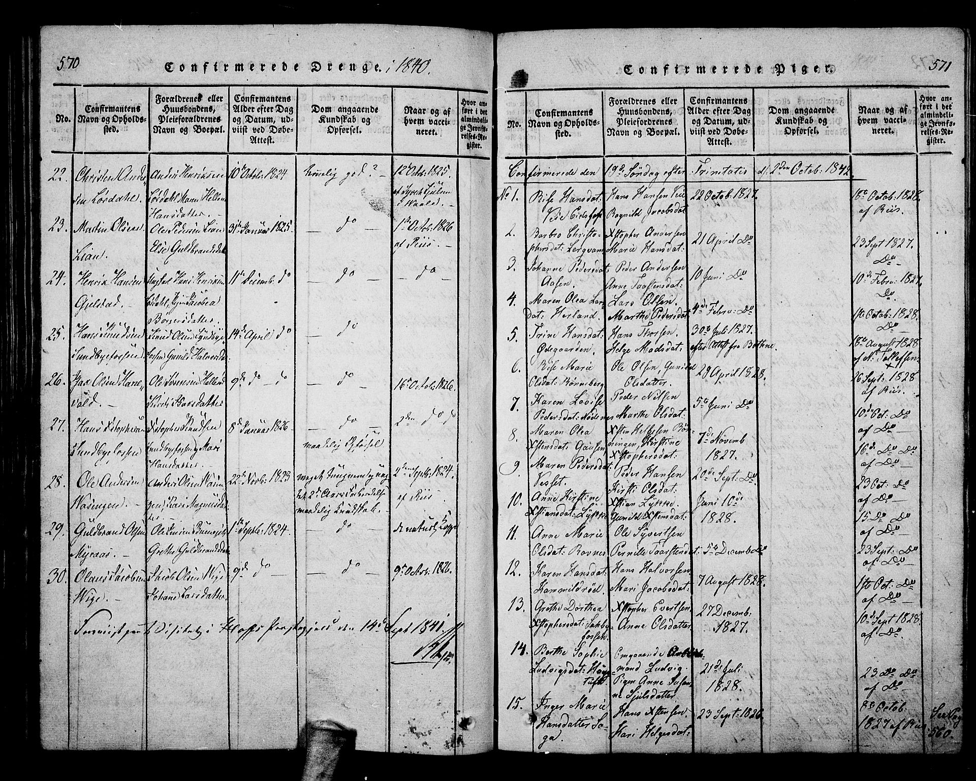 Hof kirkebøker, SAKO/A-64/F/Fa/L0004: Parish register (official) no. I 4, 1814-1843, p. 570-571