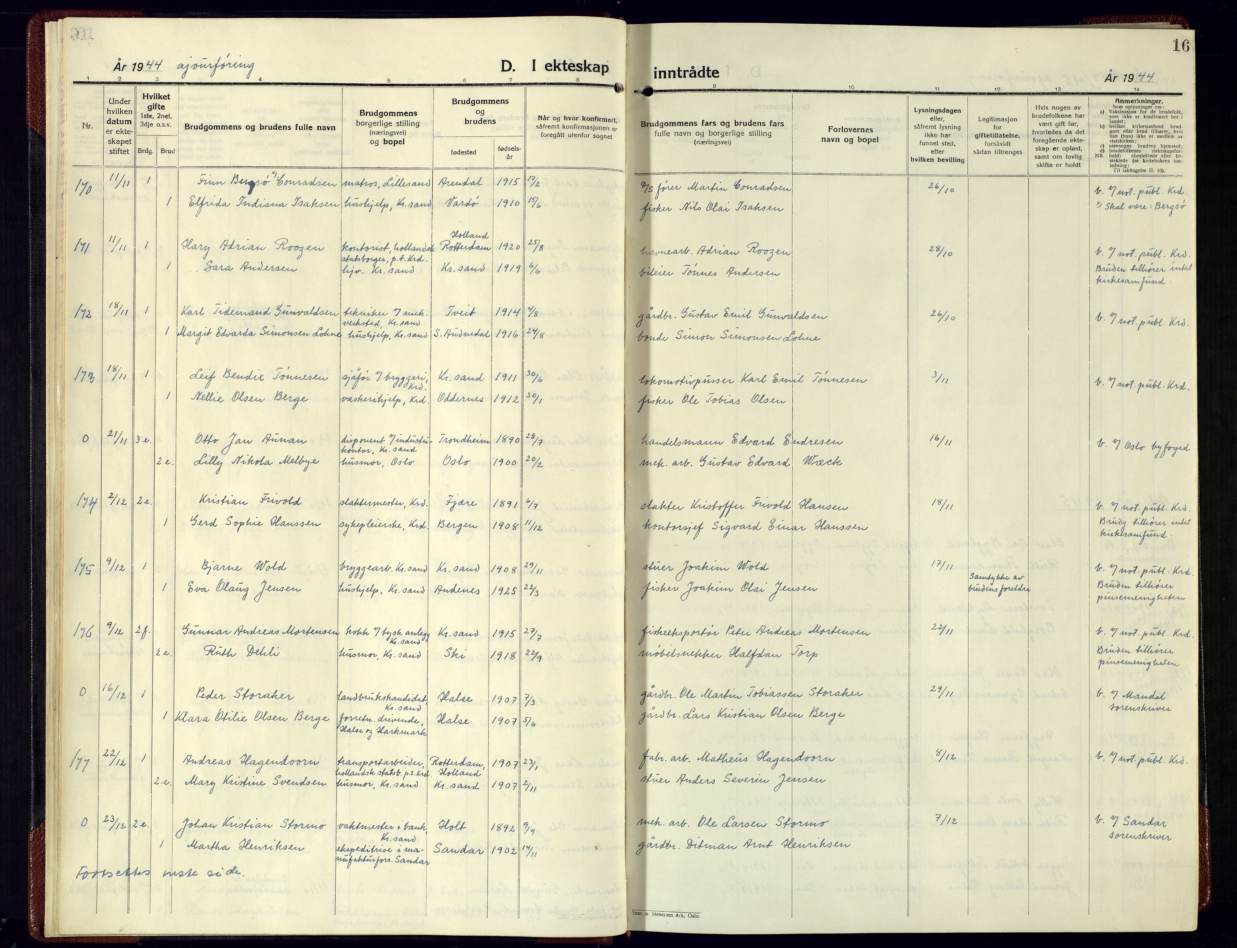 Kristiansand domprosti, AV/SAK-1112-0006/F/Fa/L0036: Parish register (official) no. A-35, 1946-1955, p. 16