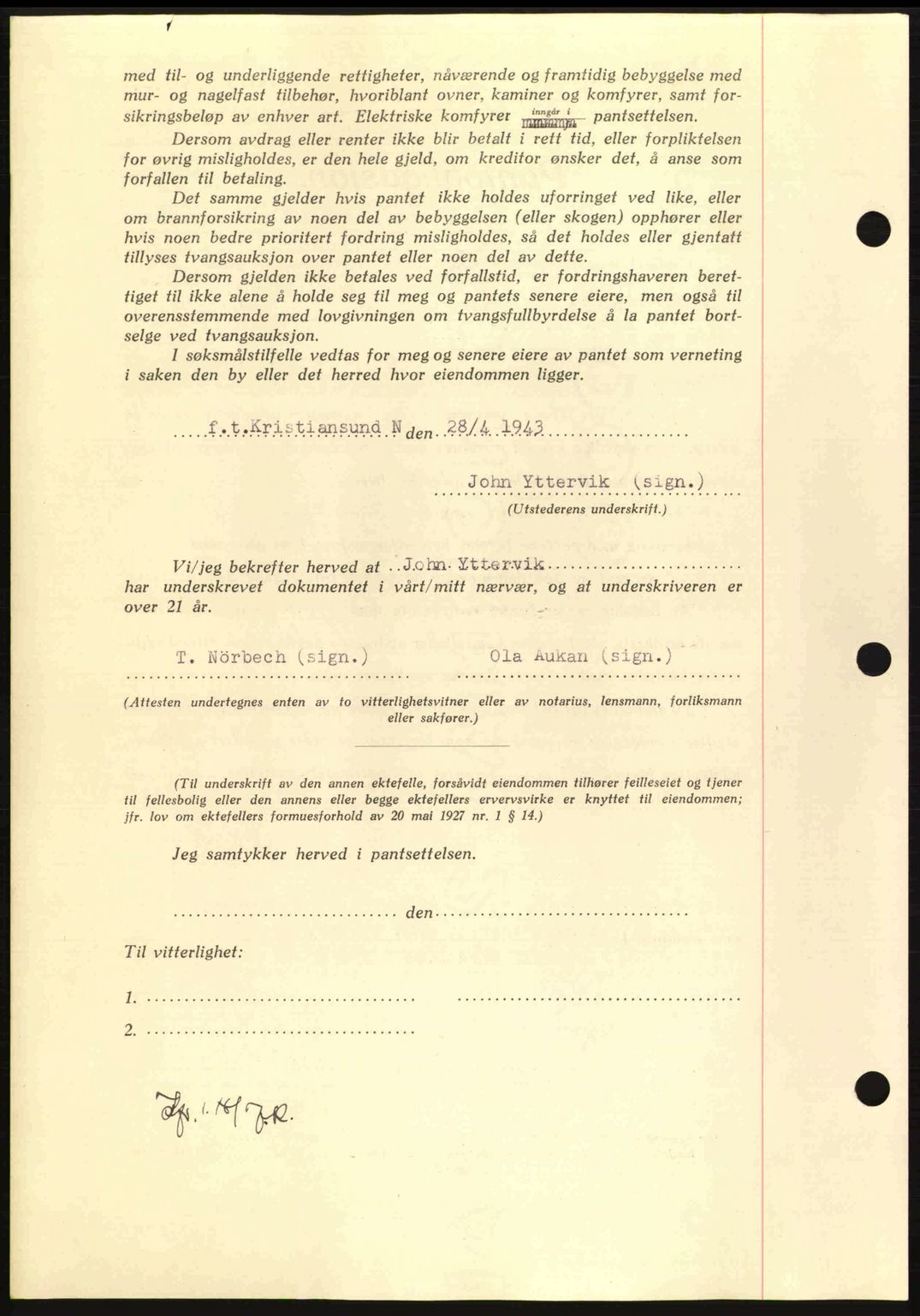 Nordmøre sorenskriveri, AV/SAT-A-4132/1/2/2Ca: Mortgage book no. B90, 1942-1943, Diary no: : 1175/1943