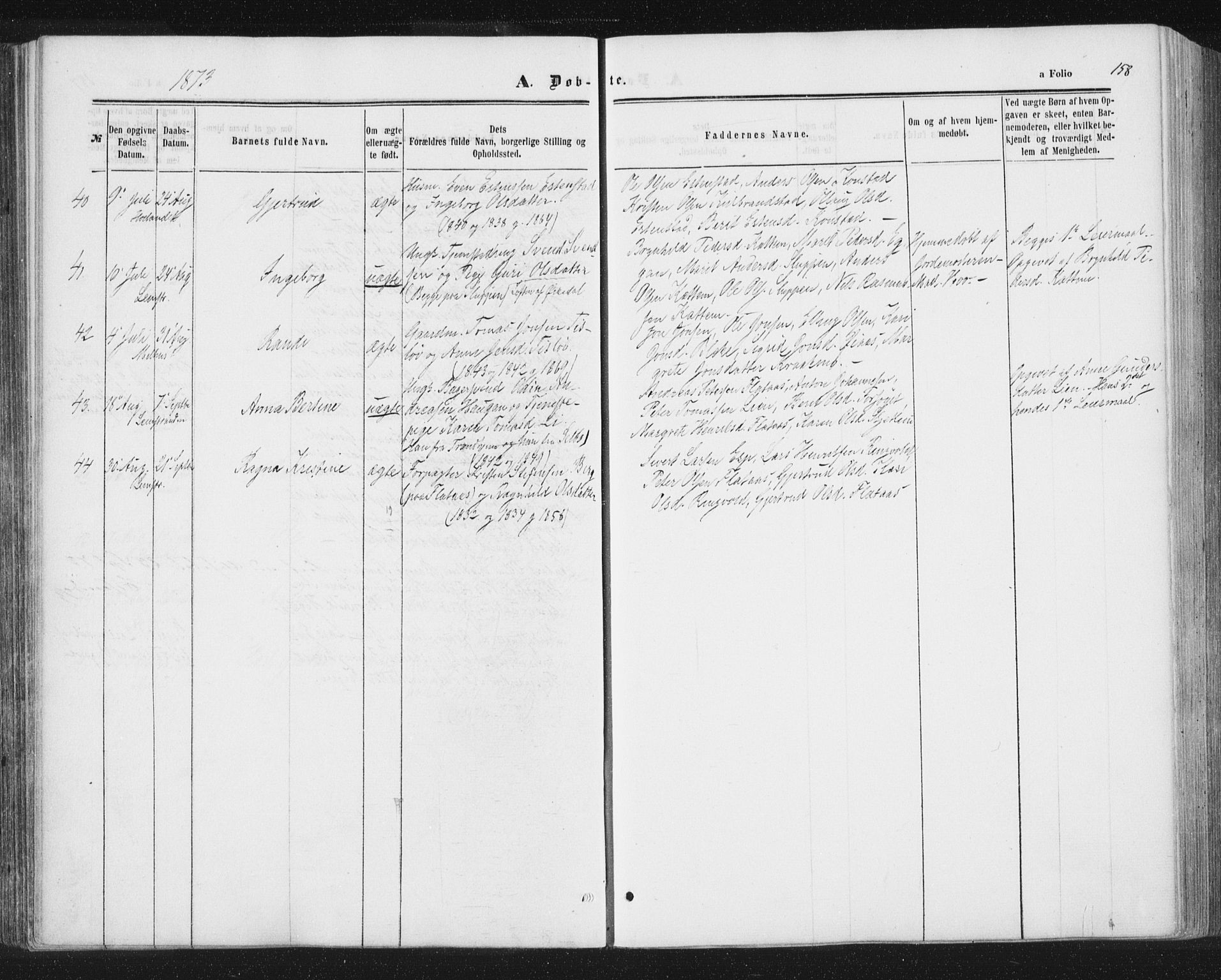 Ministerialprotokoller, klokkerbøker og fødselsregistre - Sør-Trøndelag, SAT/A-1456/691/L1077: Parish register (official) no. 691A09, 1862-1873, p. 158
