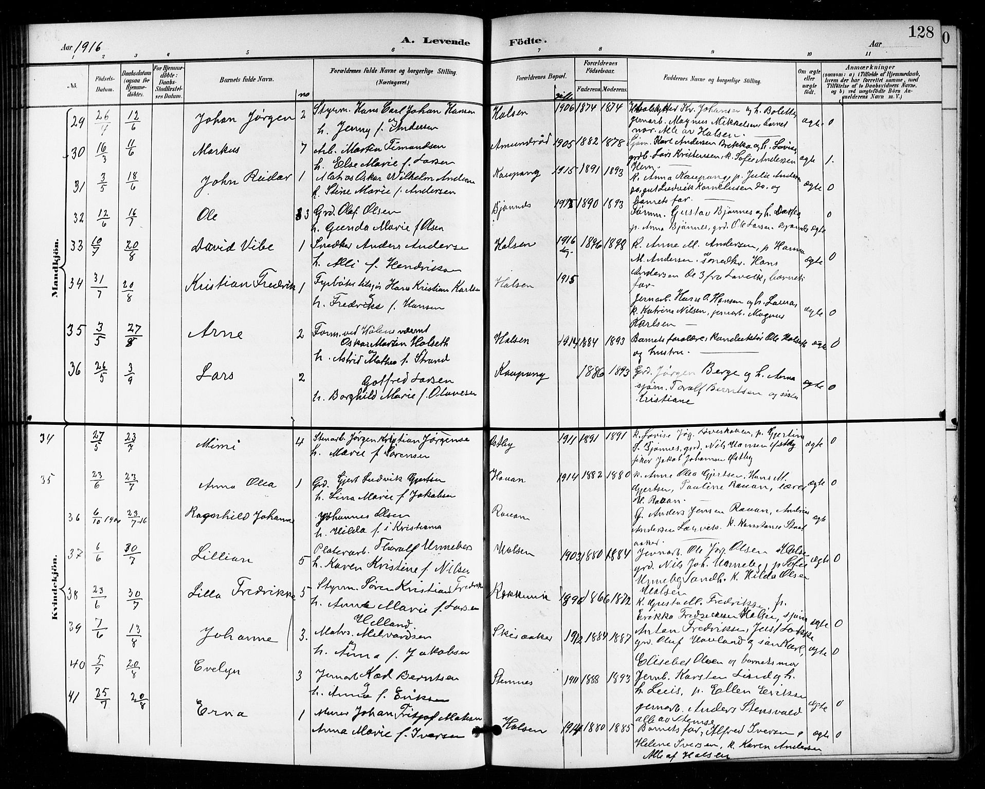 Tjølling kirkebøker, SAKO/A-60/G/Ga/L0002: Parish register (copy) no. 2, 1895-1918, p. 128