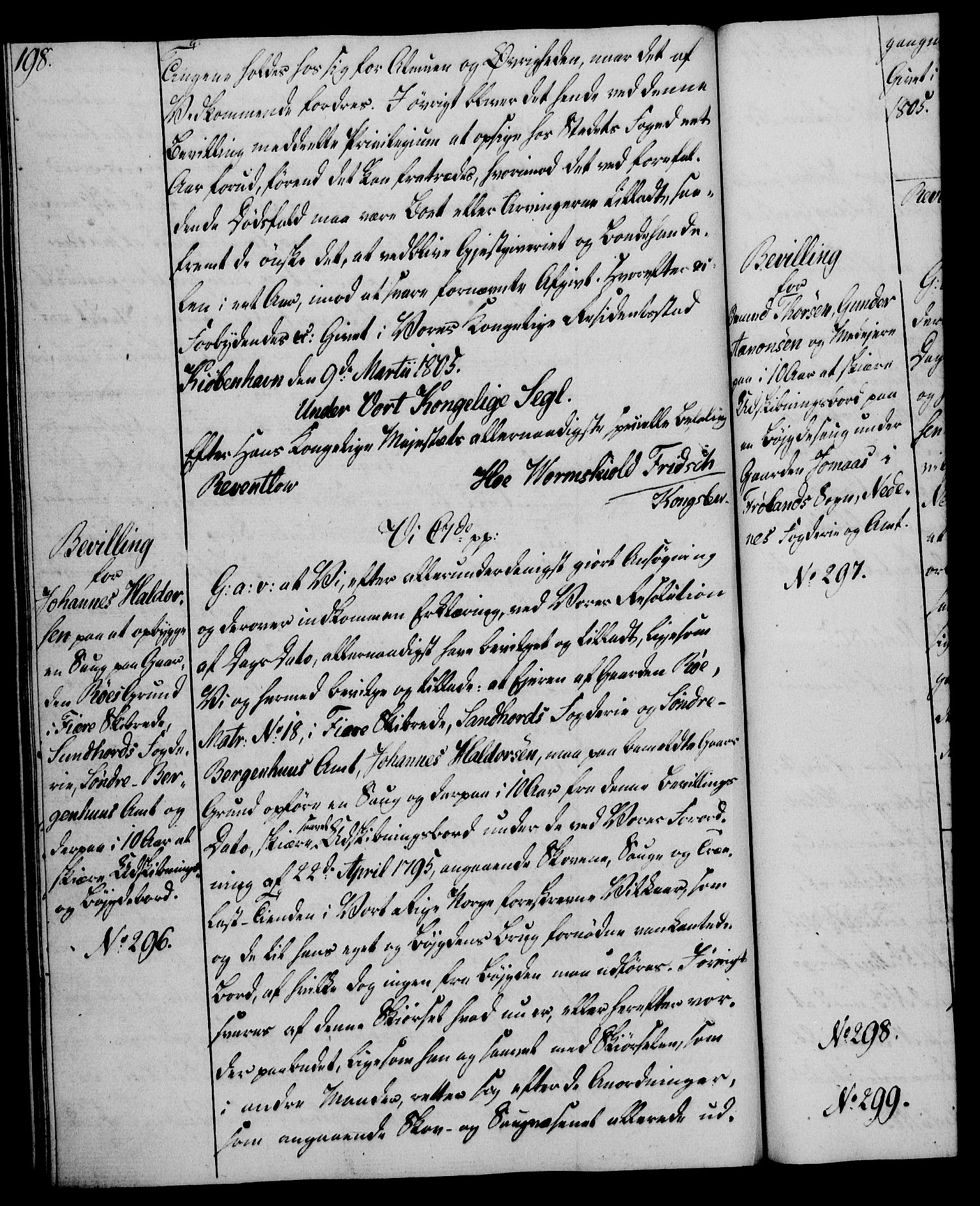 Rentekammeret, Kammerkanselliet, RA/EA-3111/G/Gg/Gga/L0018: Norsk ekspedisjonsprotokoll med register (merket RK 53.18), 1804-1806, p. 198