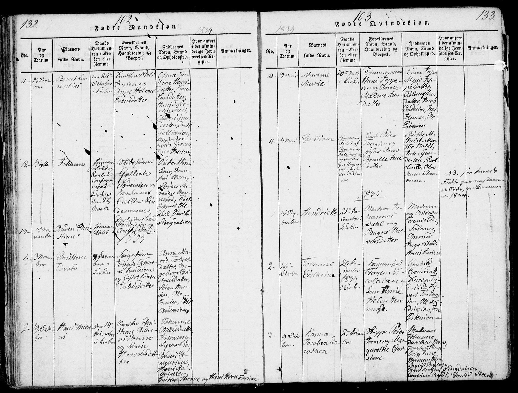 Larvik kirkebøker, SAKO/A-352/F/Fb/L0002: Parish register (official) no. II 2, 1818-1842, p. 132-133