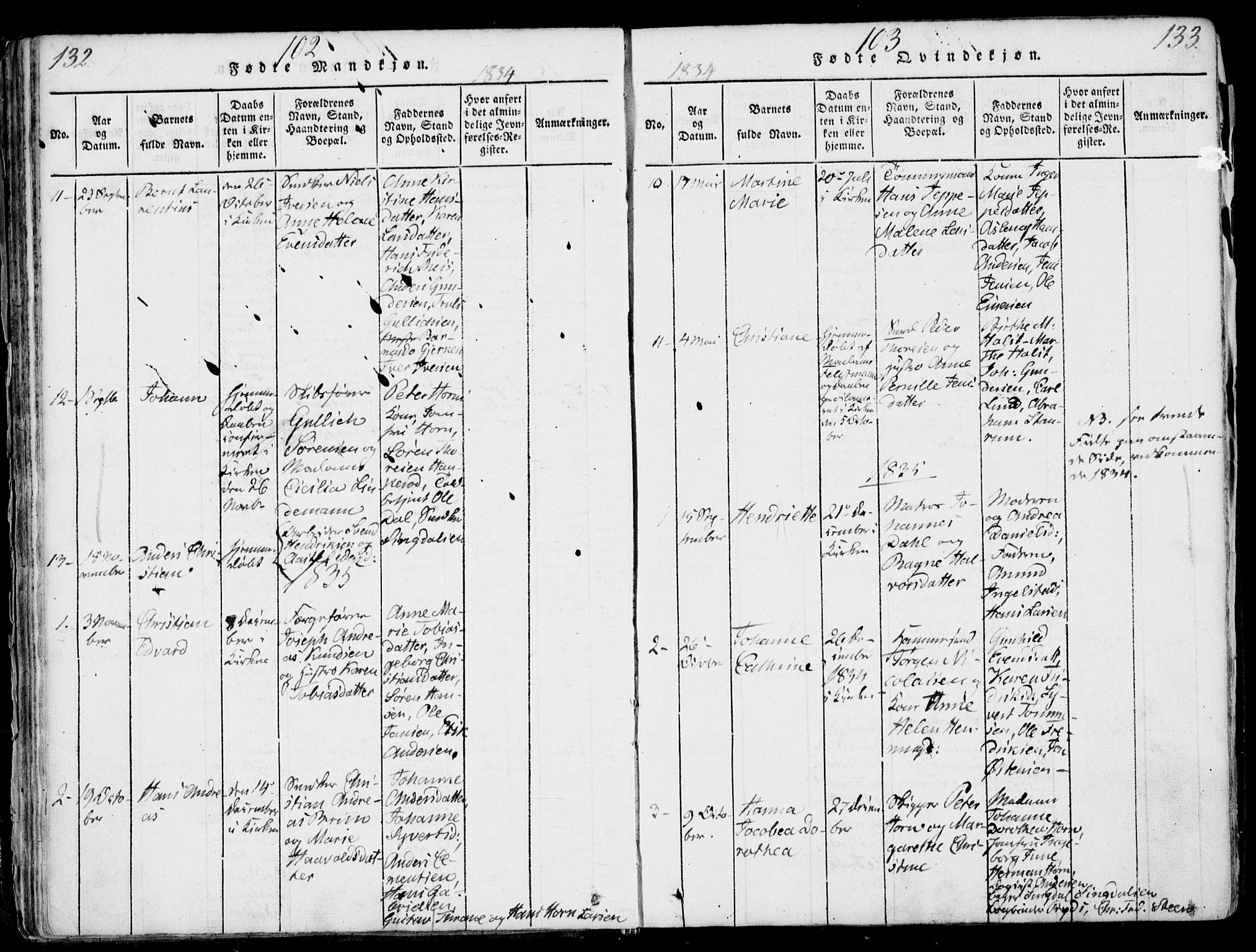 Larvik kirkebøker, AV/SAKO-A-352/F/Fb/L0002: Parish register (official) no. II 2, 1818-1842, p. 132-133