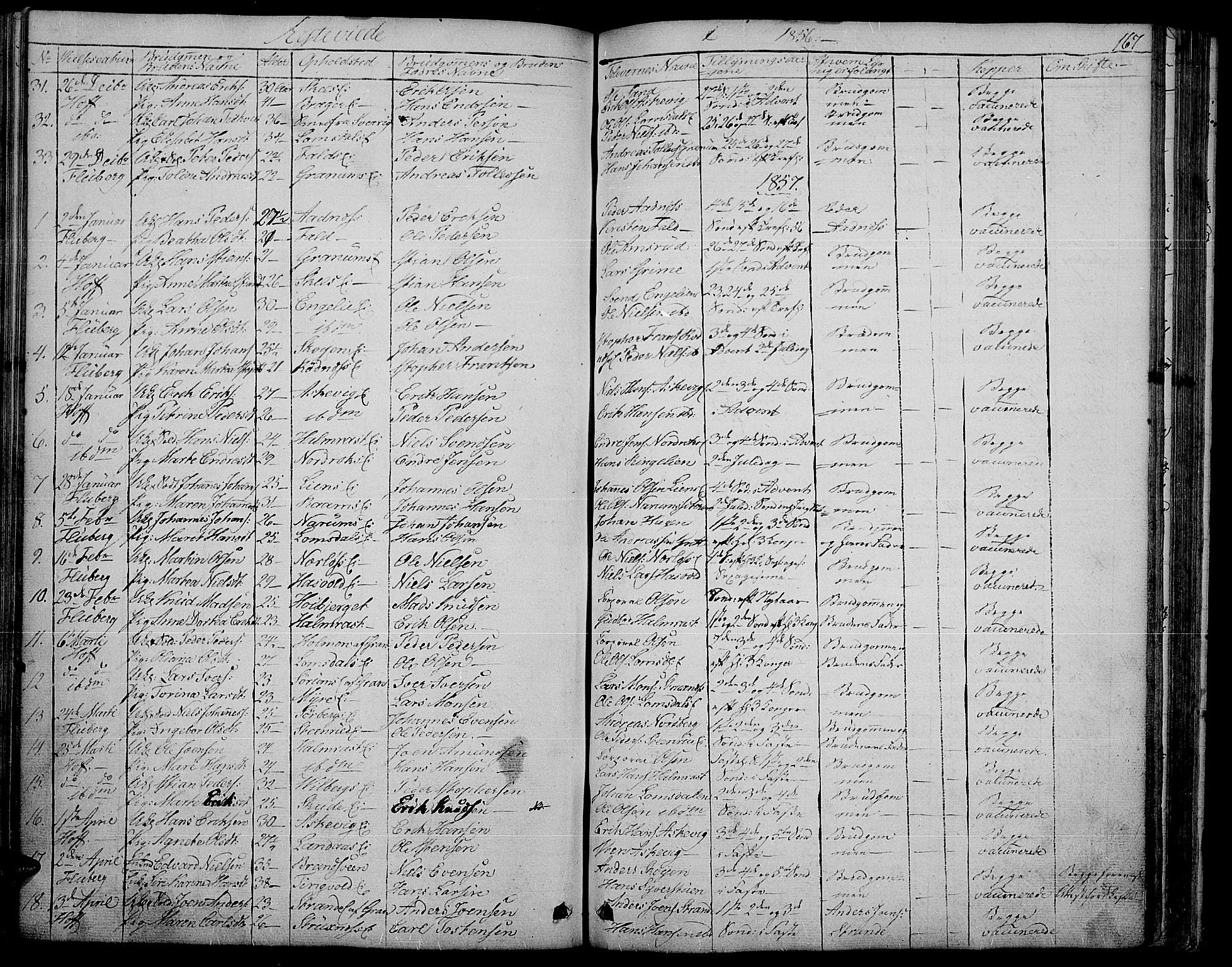Søndre Land prestekontor, SAH/PREST-122/L/L0001: Parish register (copy) no. 1, 1849-1883, p. 167