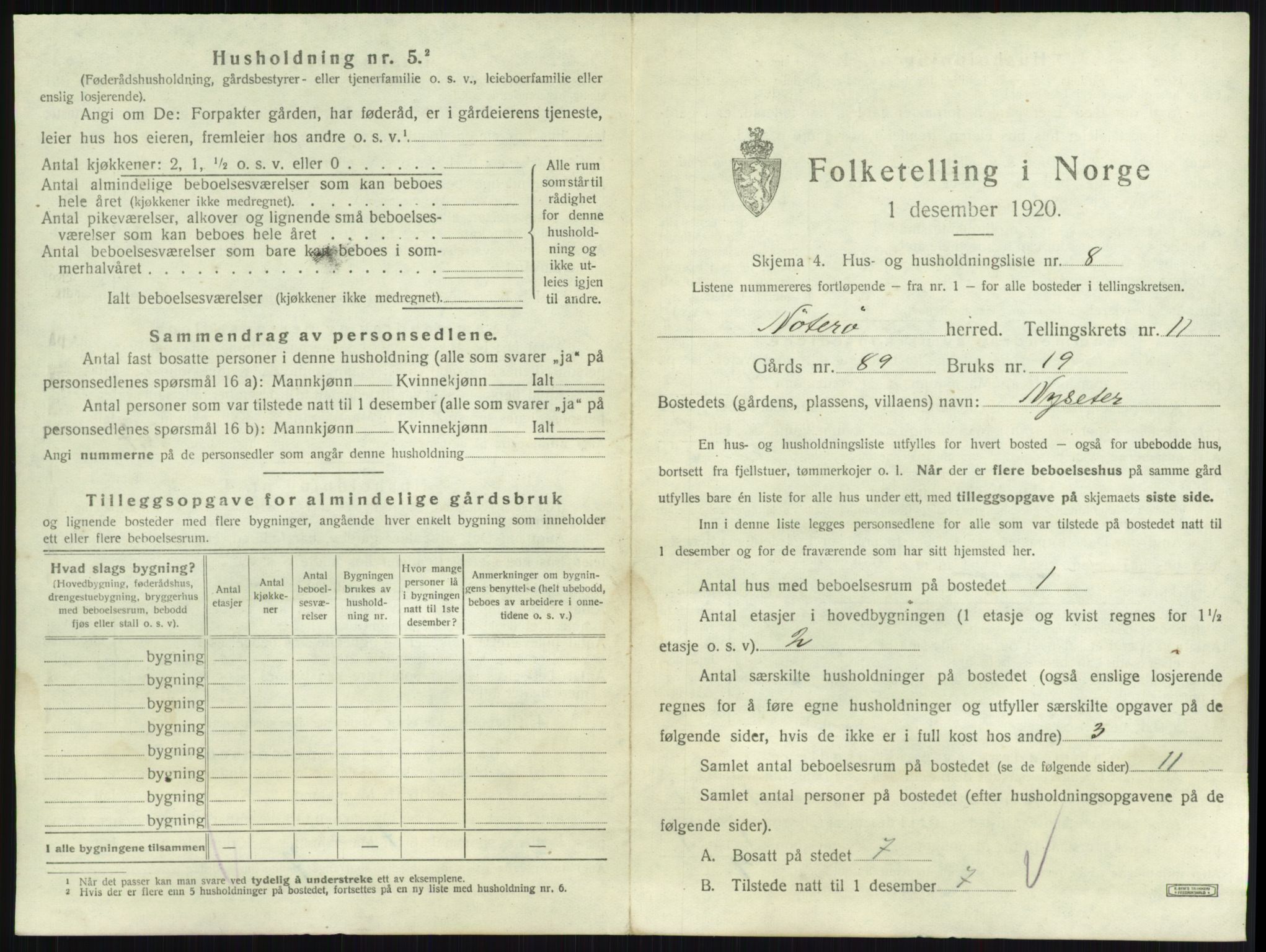 SAKO, 1920 census for Nøtterøy, 1920, p. 2224