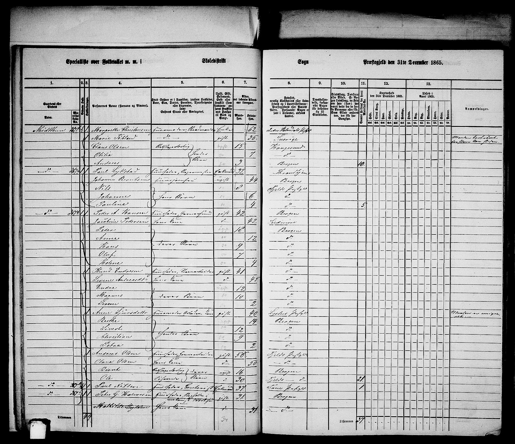 RA, 1865 census for Bergen Landdistrikt/Domkirken og Korskirken, 1865, p. 14