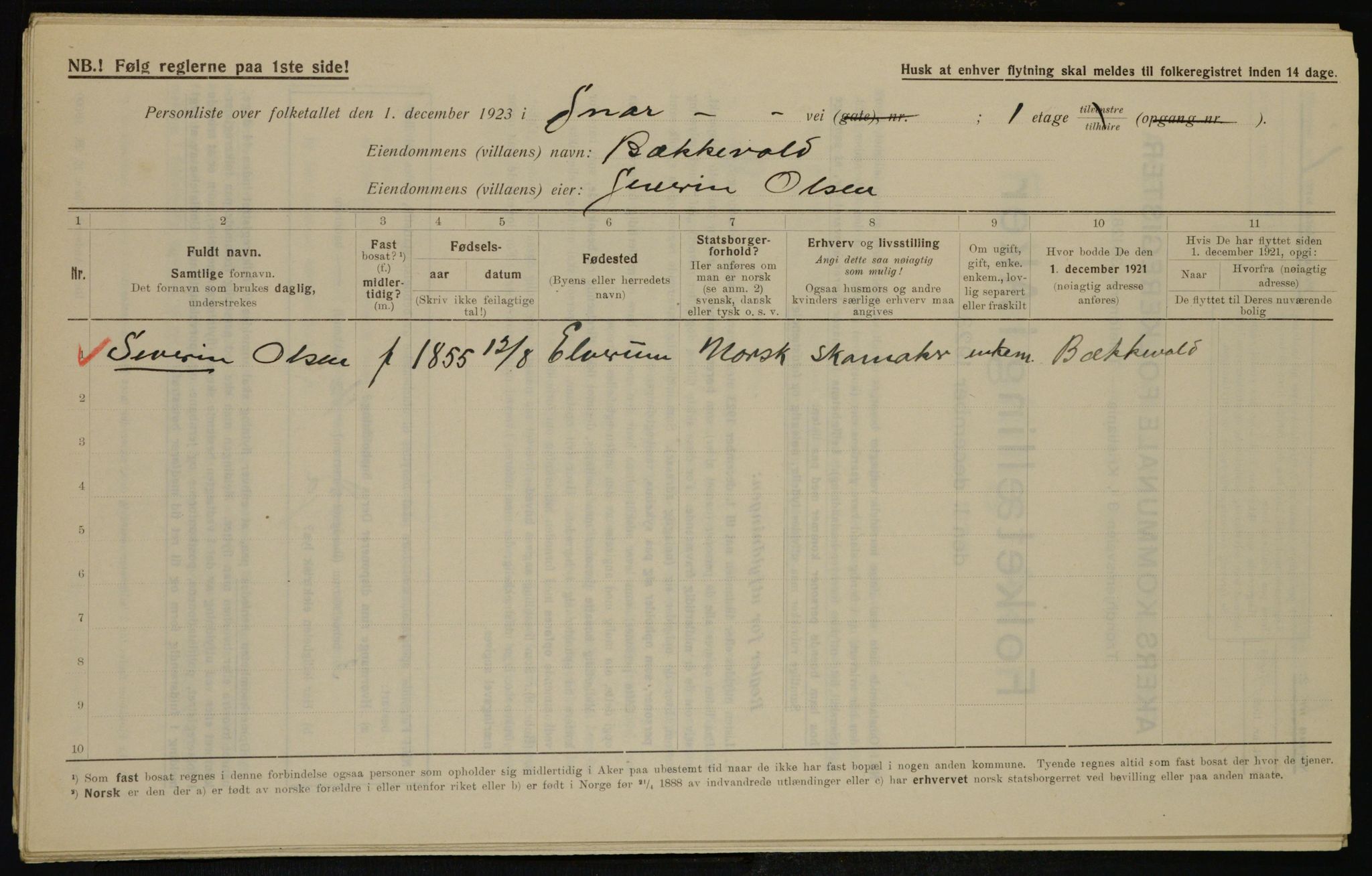 , Municipal Census 1923 for Aker, 1923, p. 45482