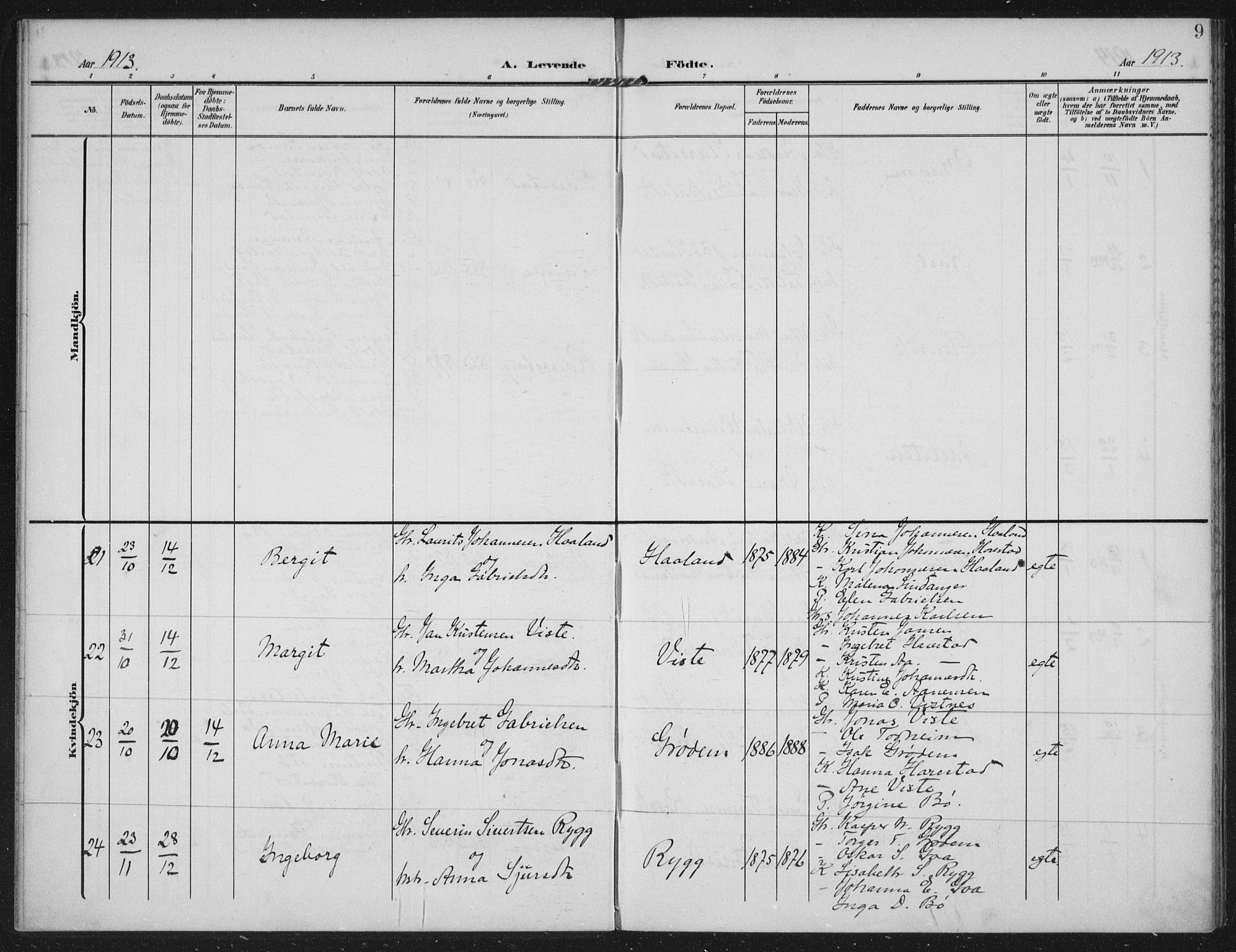 Hetland sokneprestkontor, AV/SAST-A-101826/30/30BA: Parish register (official) no. A 14, 1905-1919, p. 9