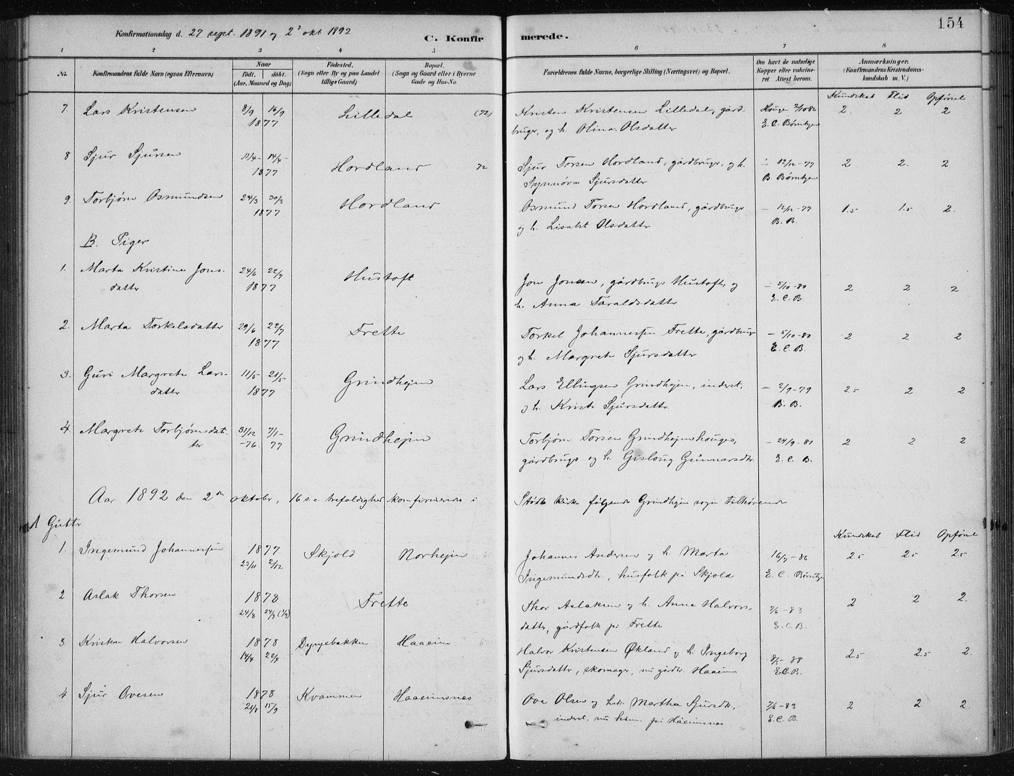 Etne sokneprestembete, SAB/A-75001/H/Haa: Parish register (official) no. D  1, 1879-1919, p. 154