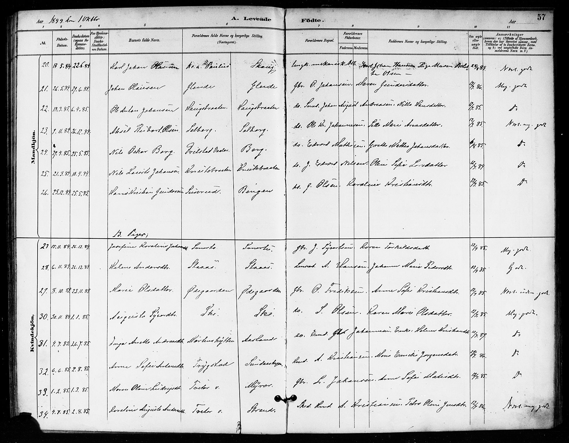 Skiptvet prestekontor Kirkebøker, AV/SAO-A-20009/F/Fa/L0010: Parish register (official) no. 10, 1890-1900, p. 57