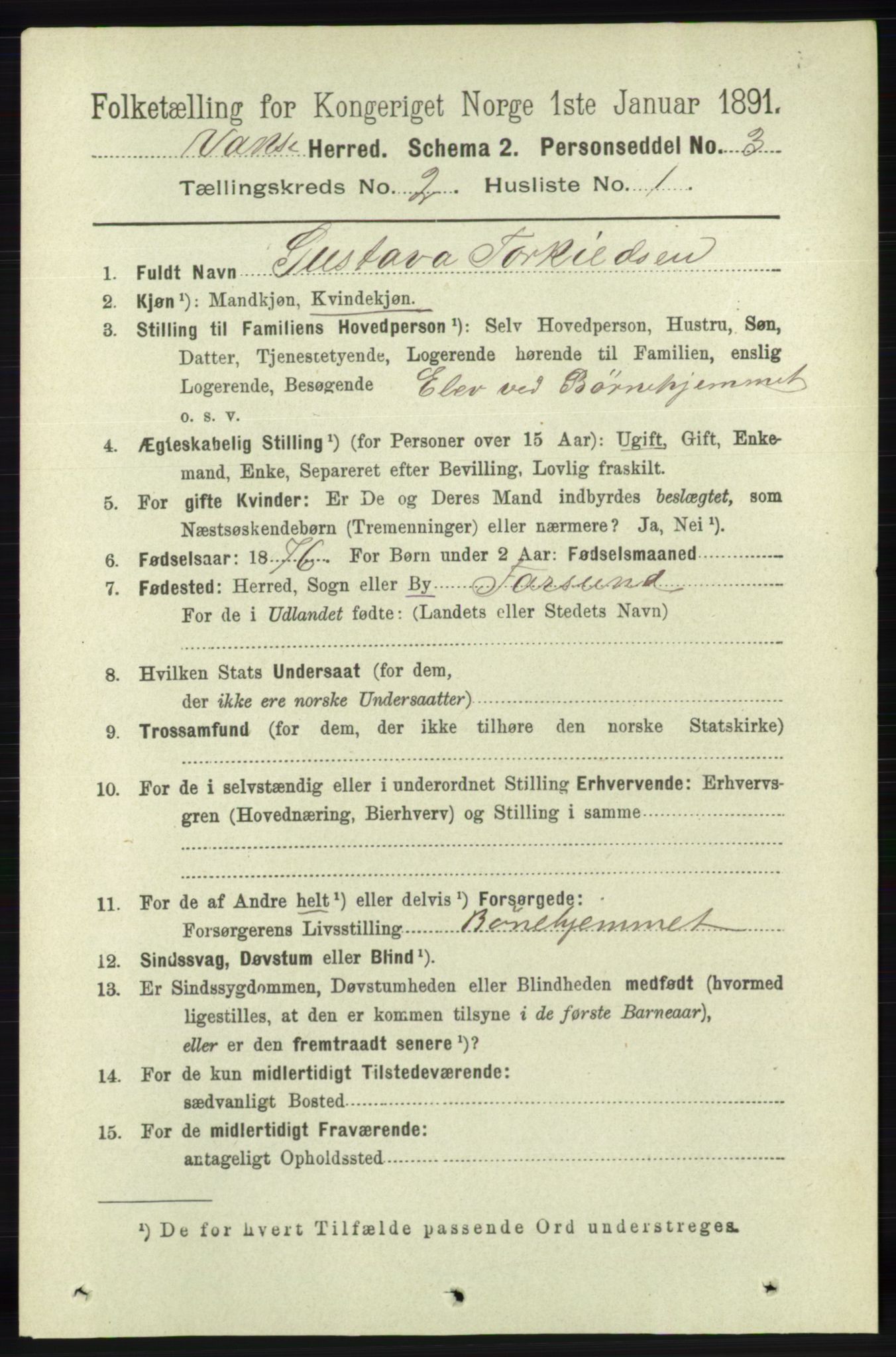 RA, 1891 census for 1041 Vanse, 1891, p. 606