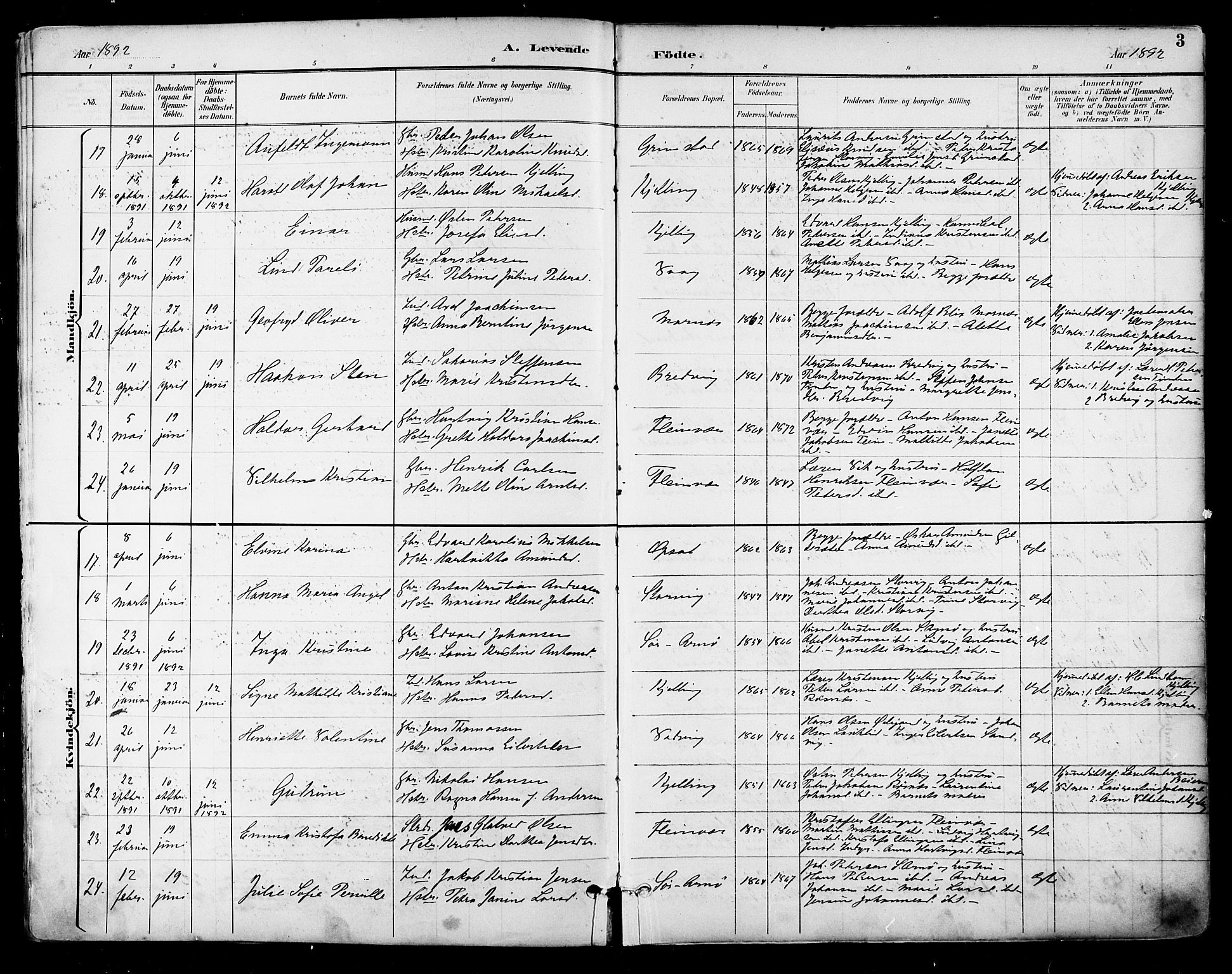 Ministerialprotokoller, klokkerbøker og fødselsregistre - Nordland, SAT/A-1459/805/L0101: Parish register (official) no. 805A07, 1892-1899, p. 3