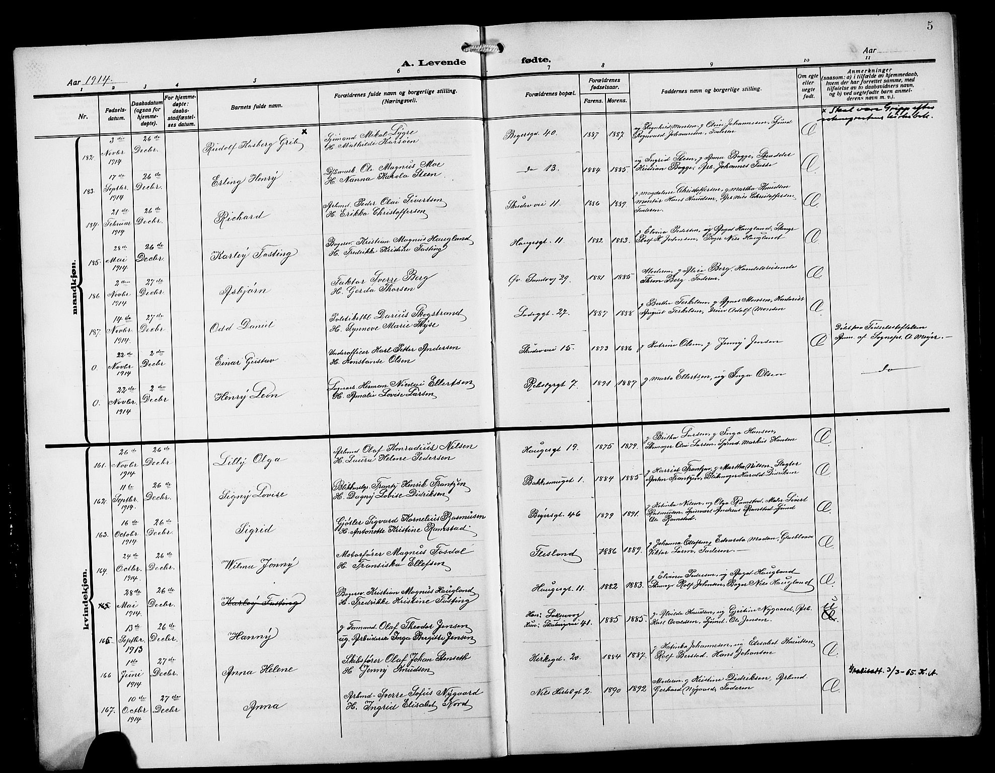 Sandviken Sokneprestembete, AV/SAB-A-77601/H/Hb/L0005: Parish register (copy) no. B 2, 1914-1925, p. 5