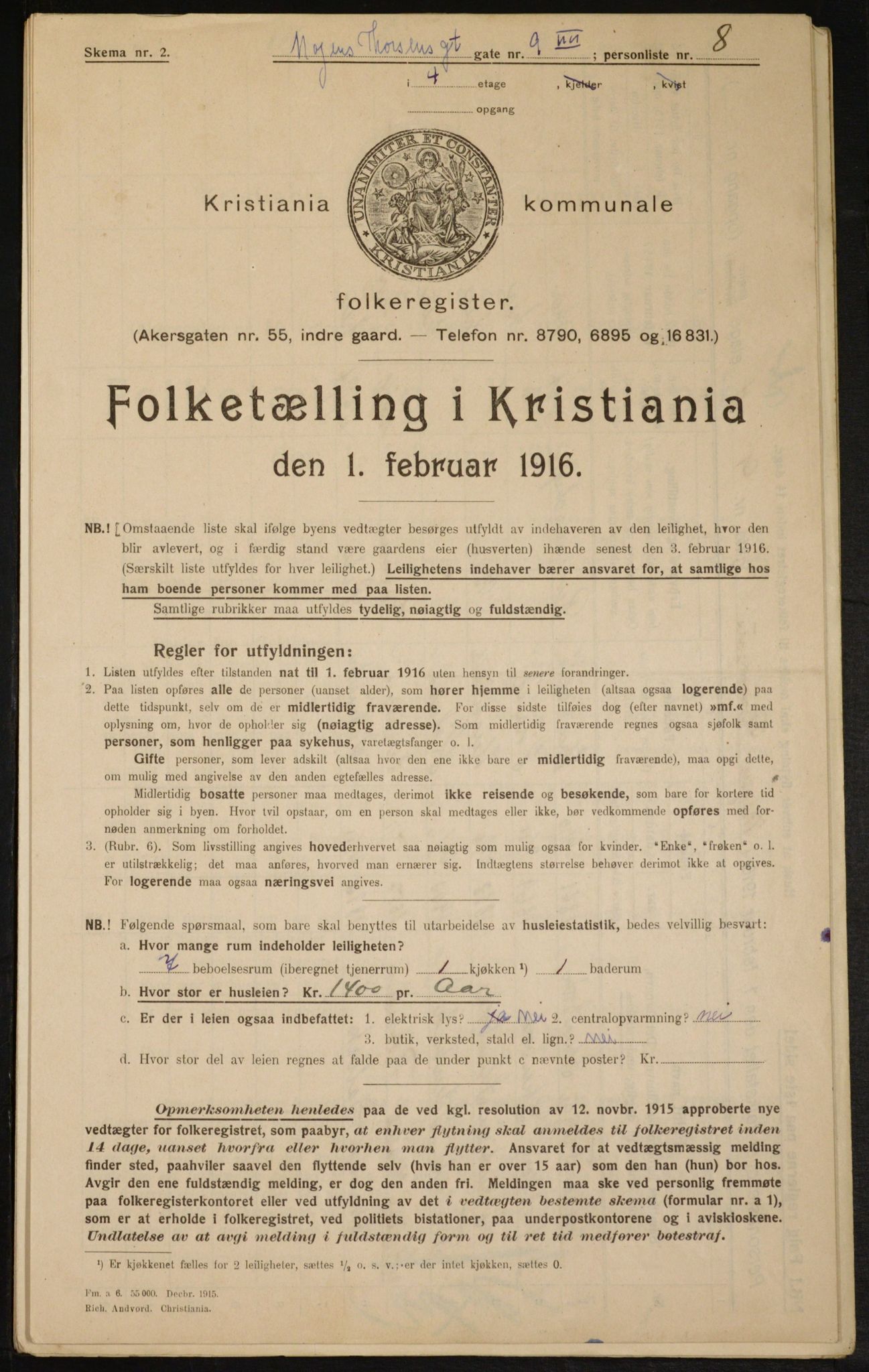 OBA, Municipal Census 1916 for Kristiania, 1916, p. 67255