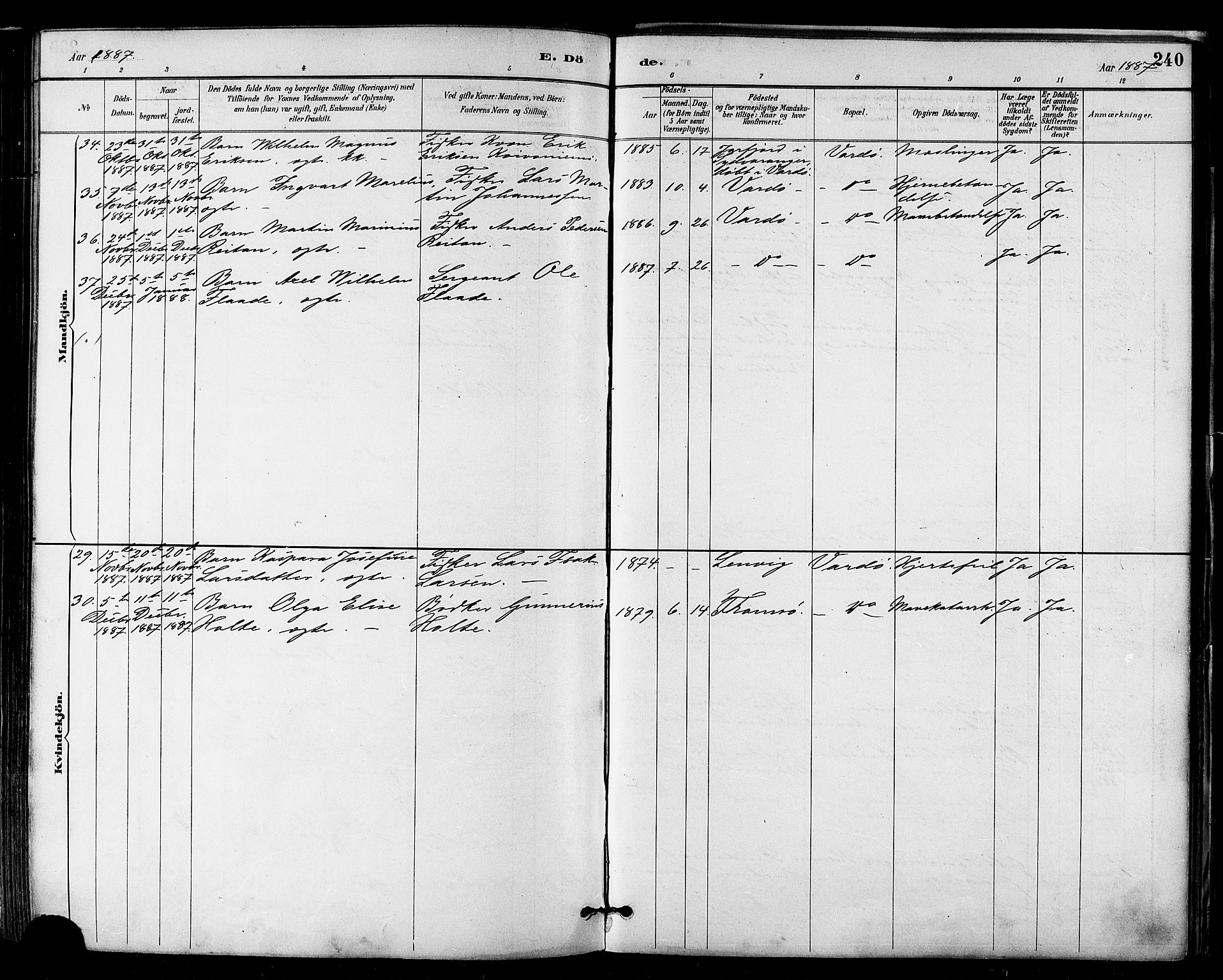Vardø sokneprestkontor, SATØ/S-1332/H/Ha/L0007kirke: Parish register (official) no. 7, 1886-1897, p. 240