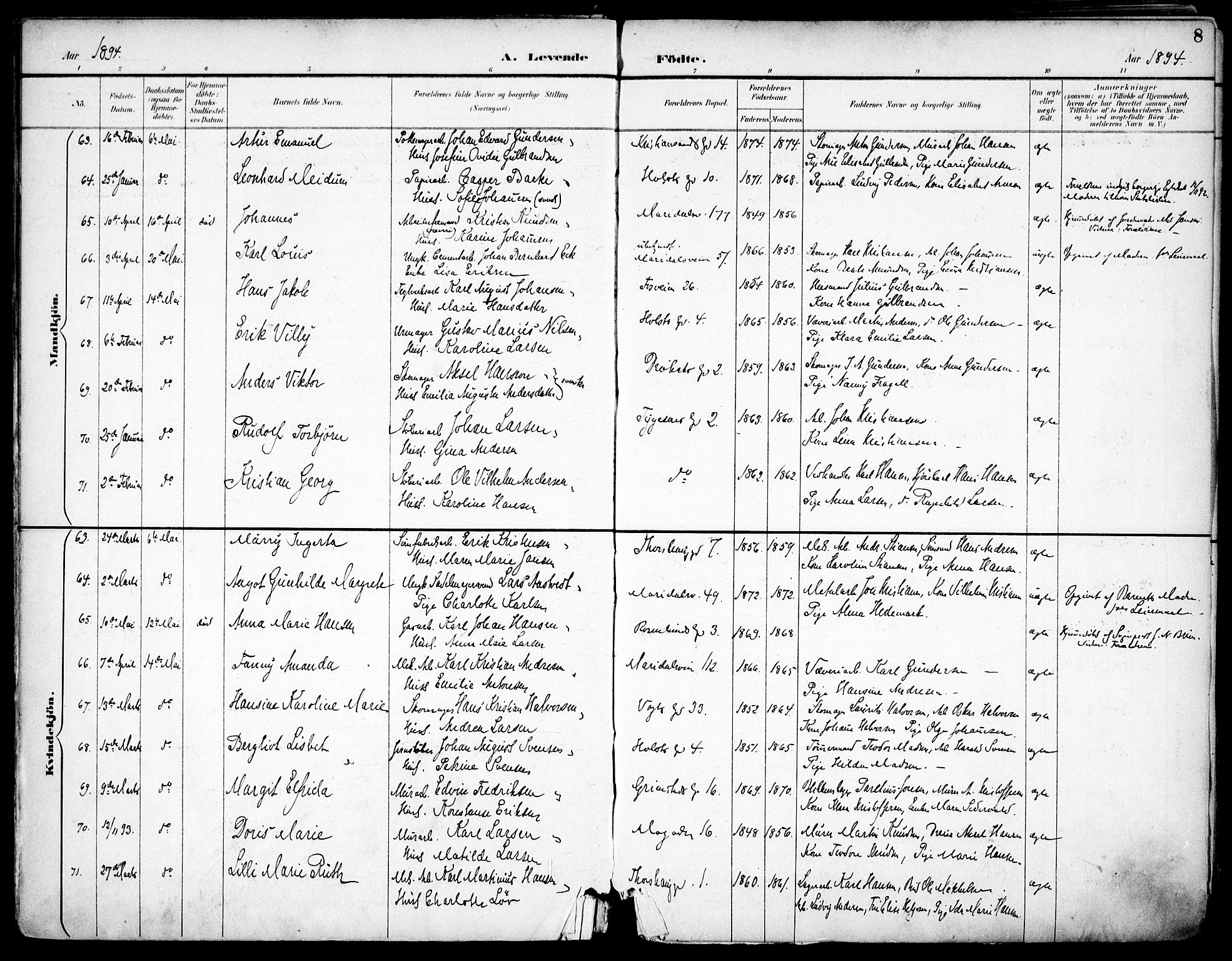 Sagene prestekontor Kirkebøker, SAO/A-10796/F/L0004: Parish register (official) no. 4, 1894-1904, p. 8