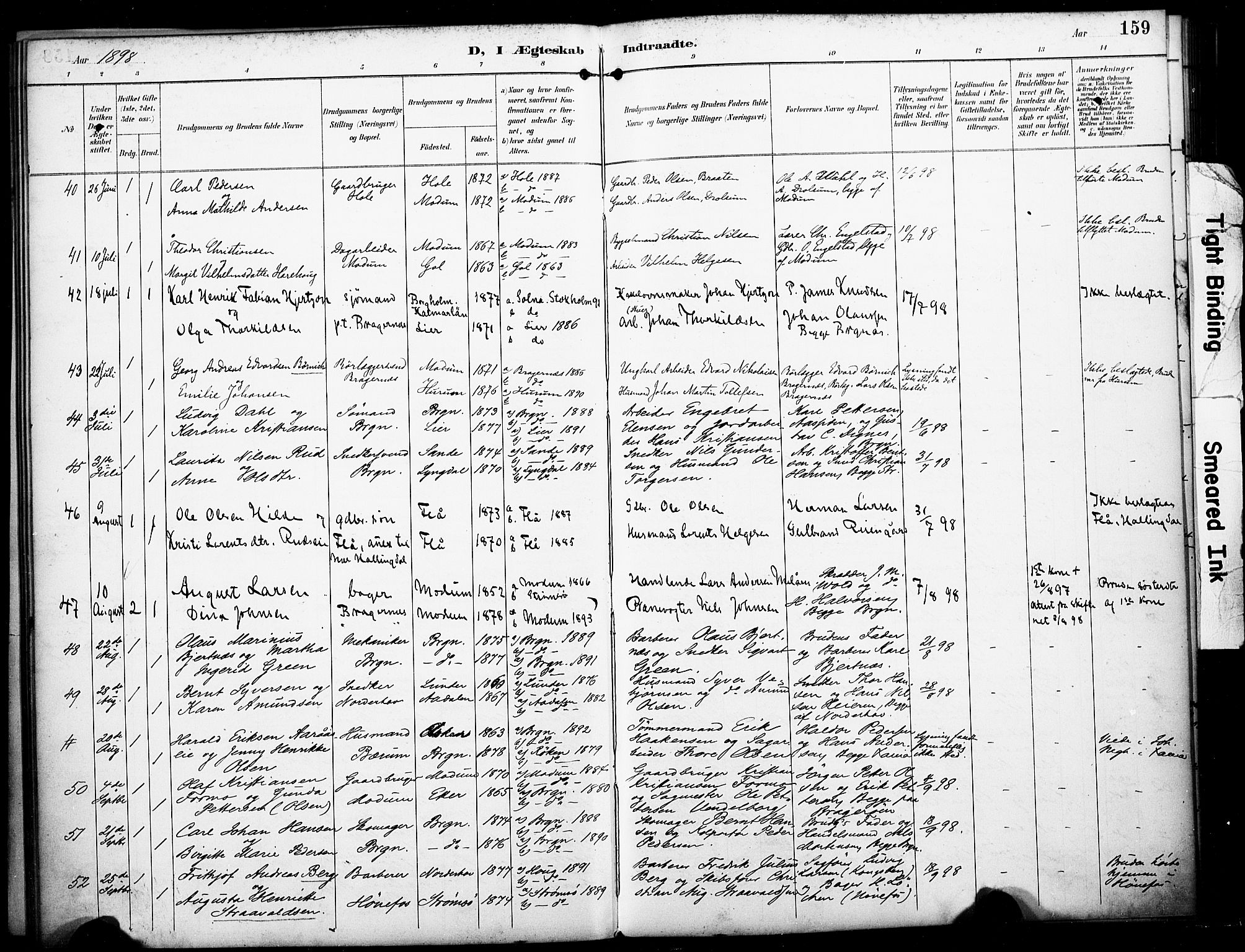 Bragernes kirkebøker, AV/SAKO-A-6/F/Fc/L0006: Parish register (official) no. III 6, 1888-1899, p. 159