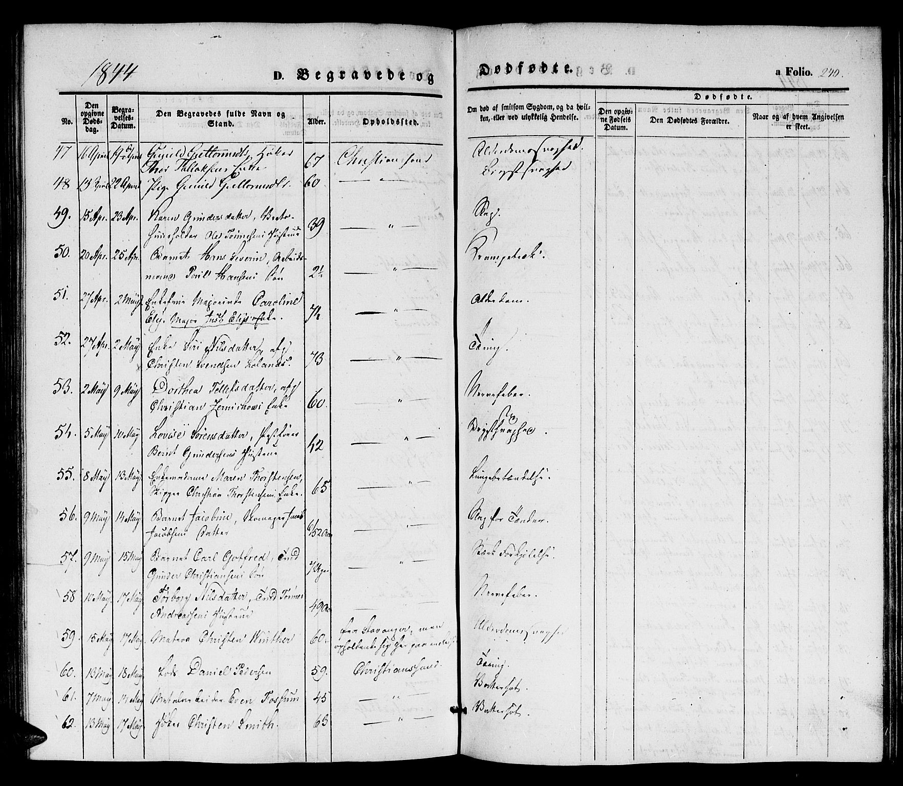 Kristiansand domprosti, SAK/1112-0006/F/Fb/L0010: Parish register (copy) no. B 10, 1843-1850, p. 240