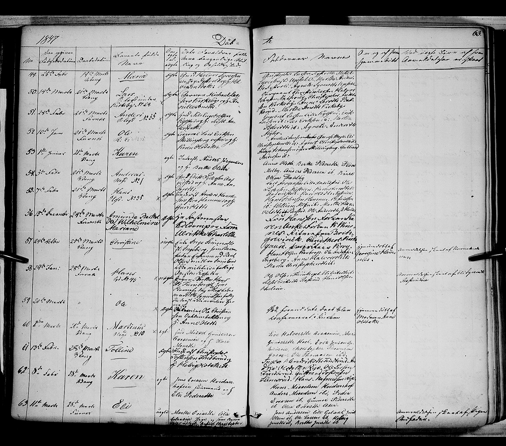 Vang prestekontor, Hedmark, SAH/PREST-008/H/Ha/Haa/L0010: Parish register (official) no. 10, 1841-1855, p. 63