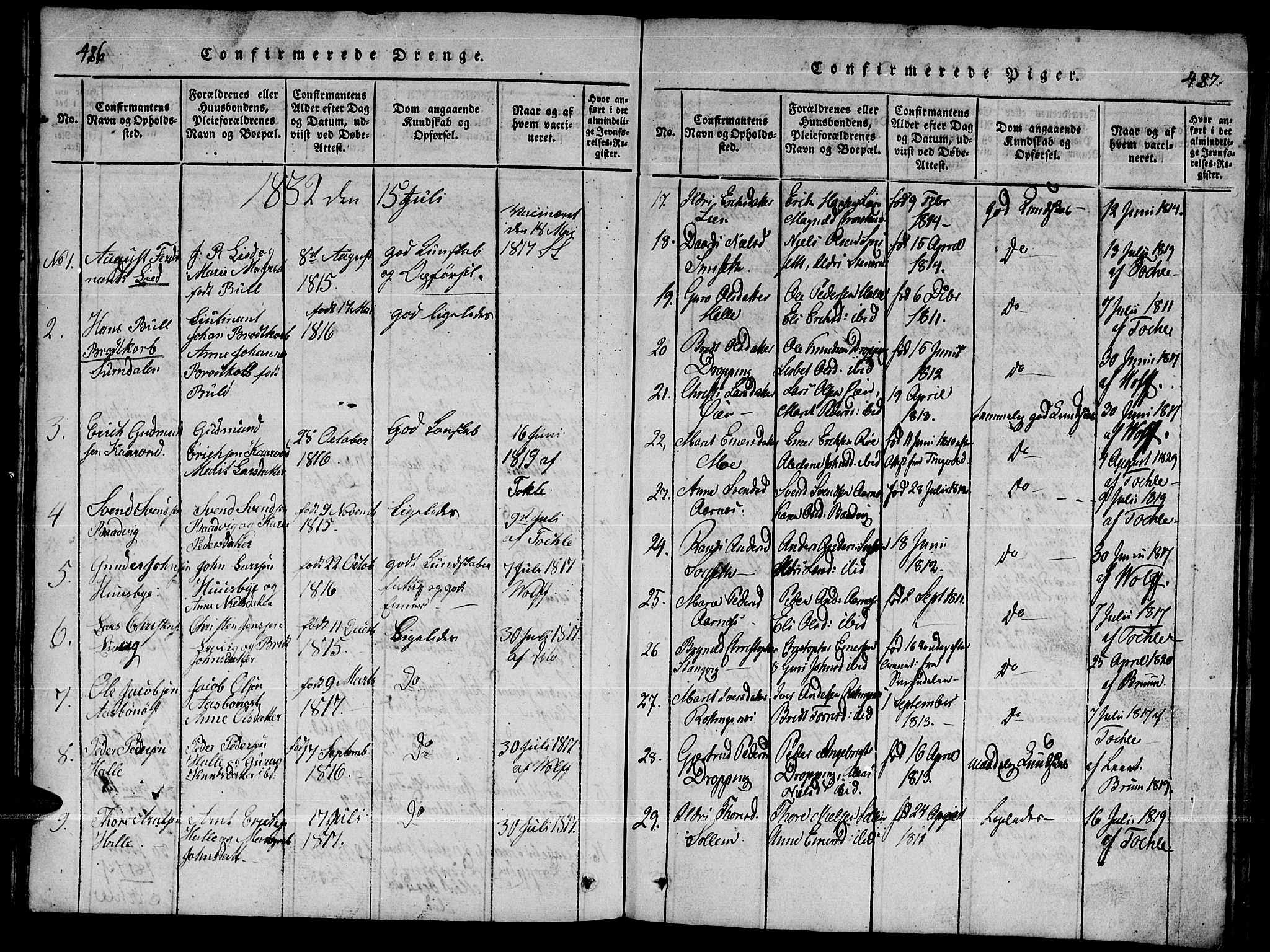 Ministerialprotokoller, klokkerbøker og fødselsregistre - Møre og Romsdal, AV/SAT-A-1454/592/L1031: Parish register (copy) no. 592C01, 1820-1833, p. 486-487