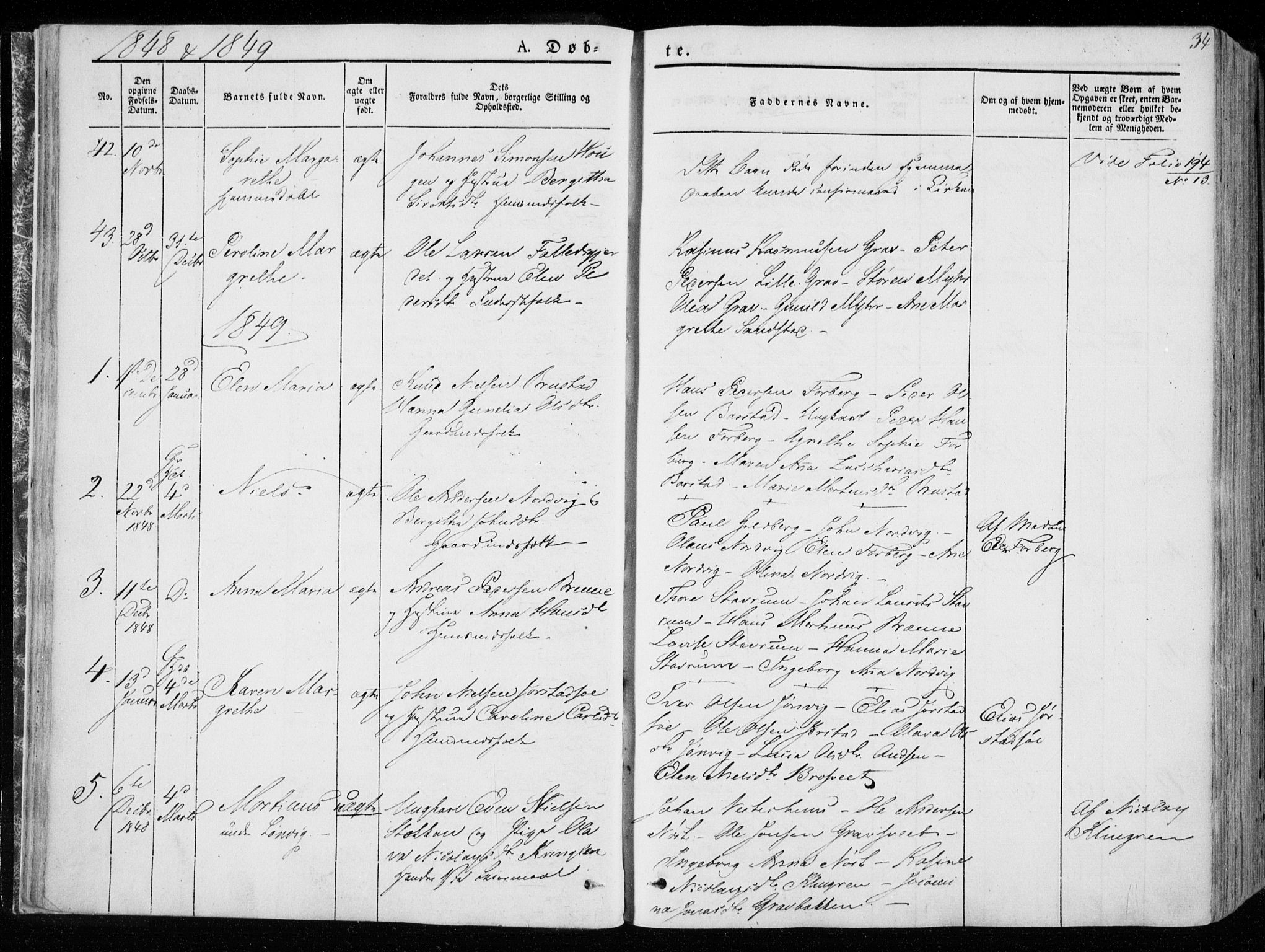Ministerialprotokoller, klokkerbøker og fødselsregistre - Nord-Trøndelag, SAT/A-1458/722/L0218: Parish register (official) no. 722A05, 1843-1868, p. 34