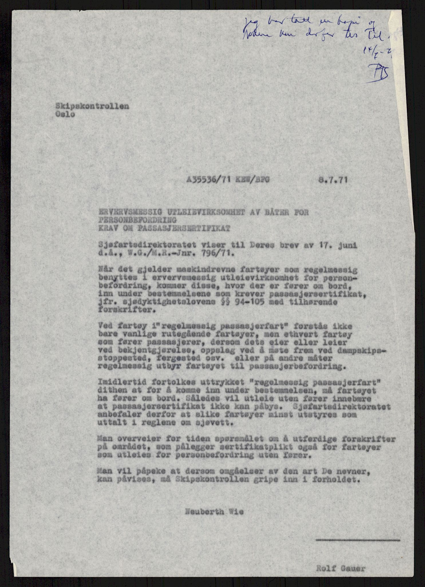 Sjøfartsdirektoratet med forløpere, generelt arkiv, AV/RA-S-1407/D/Du/Duc/L0641/0004: Skipskontrollen - Forskrifter    / Utleiebåter (2 mapper), 1977-1989, p. 249