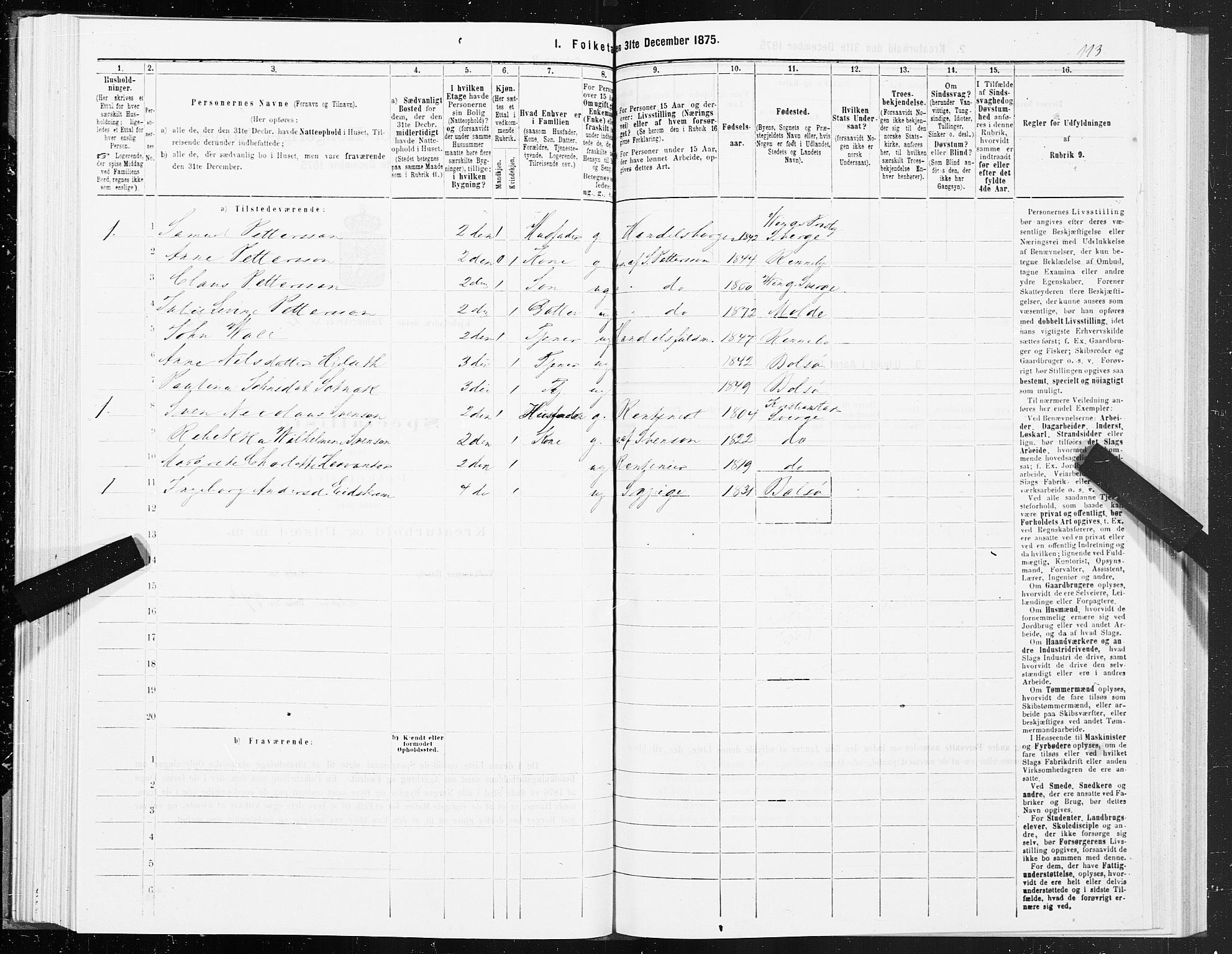 SAT, 1875 census for 1502P Molde, 1875, p. 1113