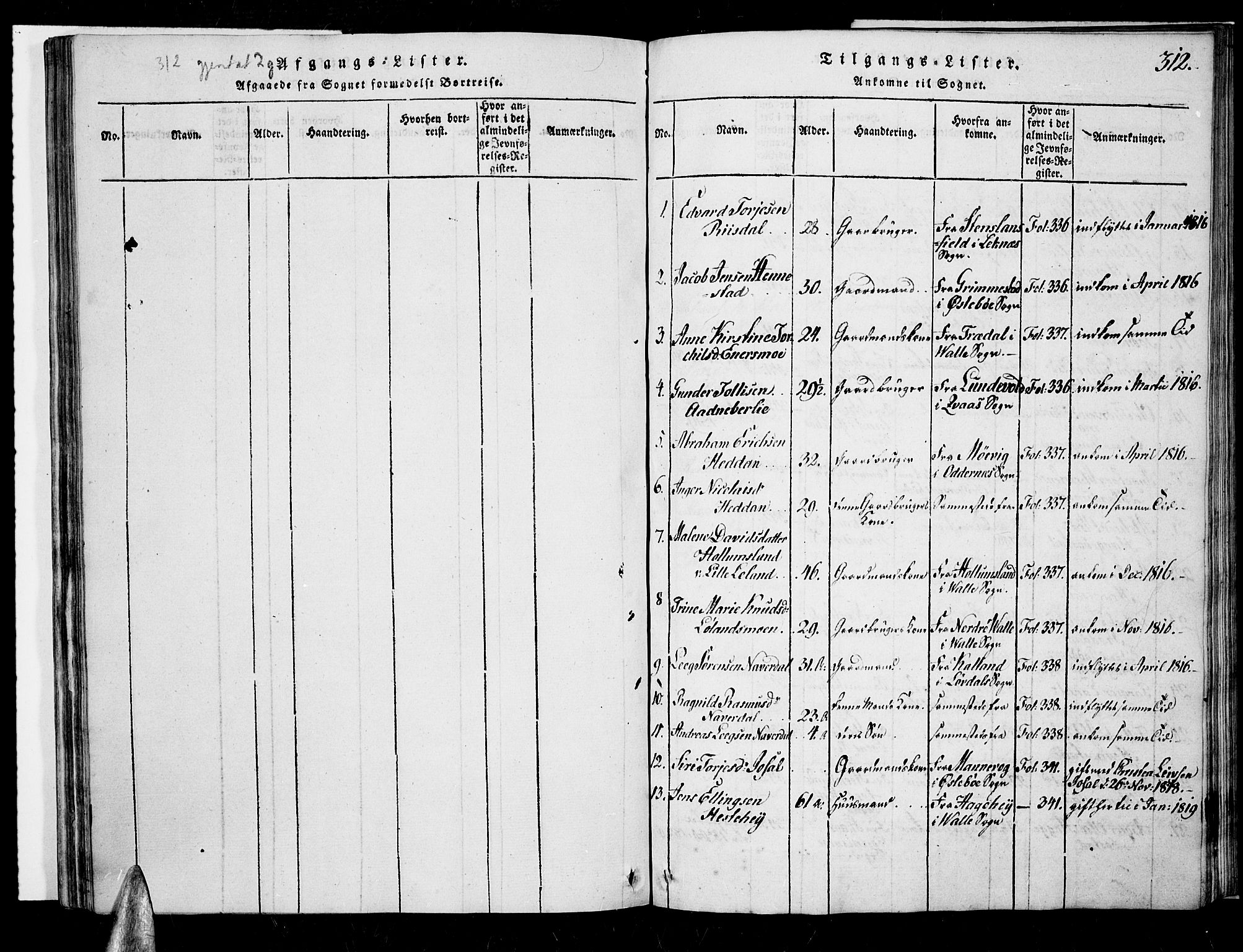 Nord-Audnedal sokneprestkontor, AV/SAK-1111-0032/F/Fa/Fab/L0001: Parish register (official) no. A 1, 1816-1858, p. 312