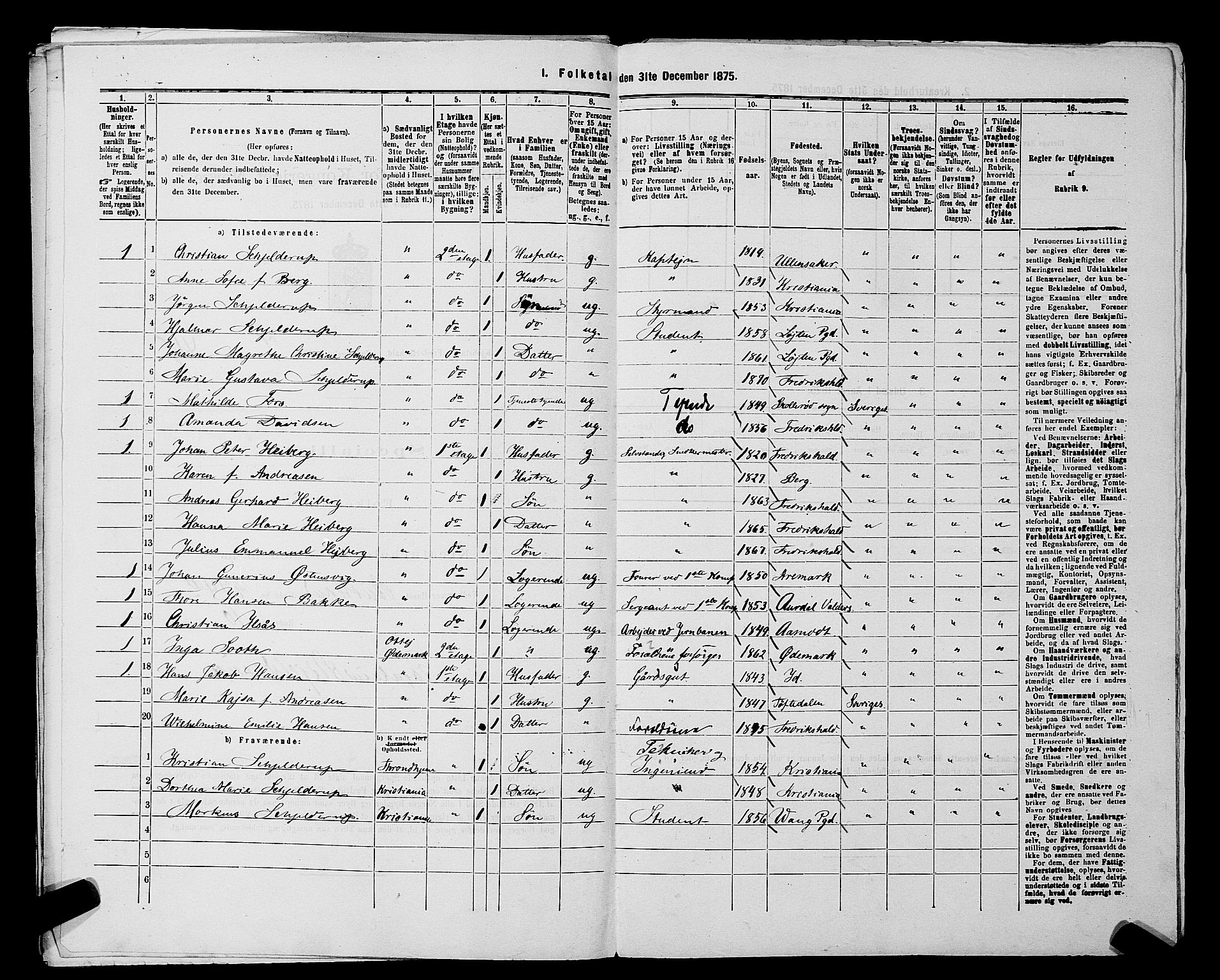 RA, 1875 census for 0101P Fredrikshald, 1875, p. 1012