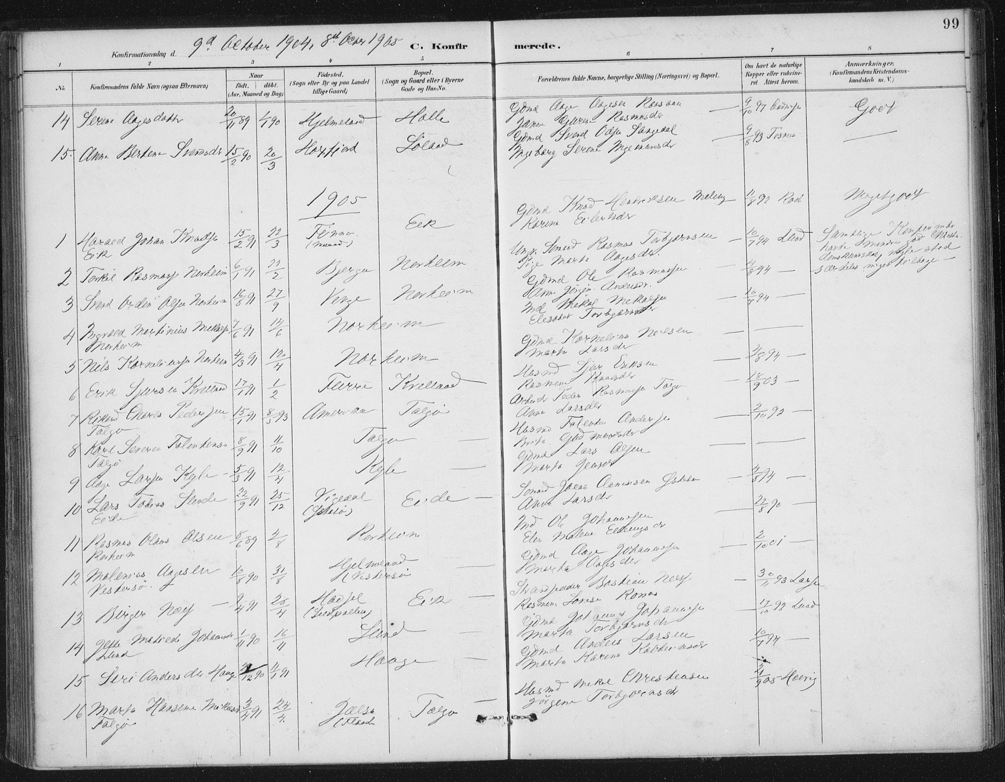 Nedstrand sokneprestkontor, AV/SAST-A-101841/01/IV: Parish register (official) no. A 13, 1887-1915, p. 99