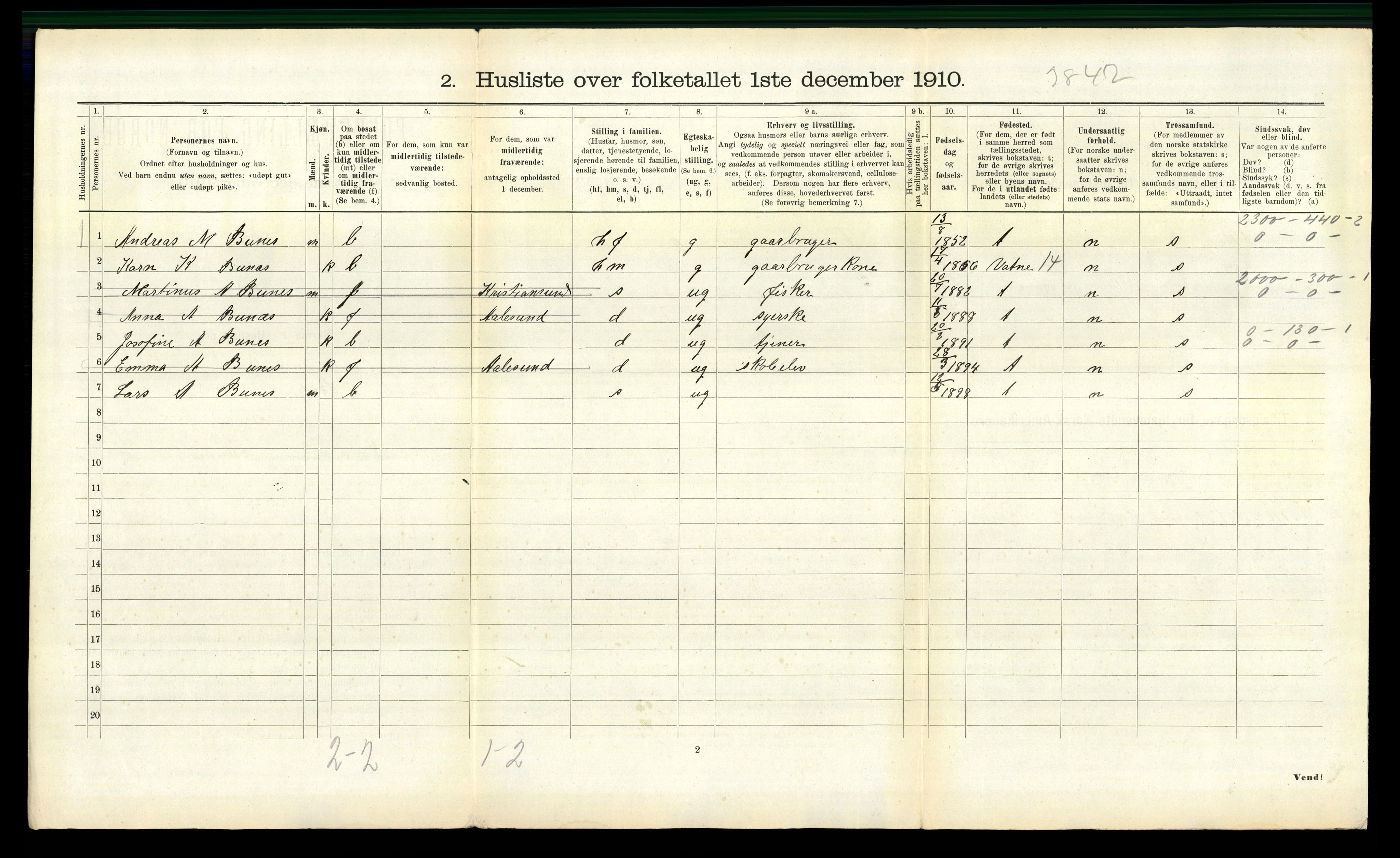 RA, 1910 census for Borgund, 1910, p. 1756