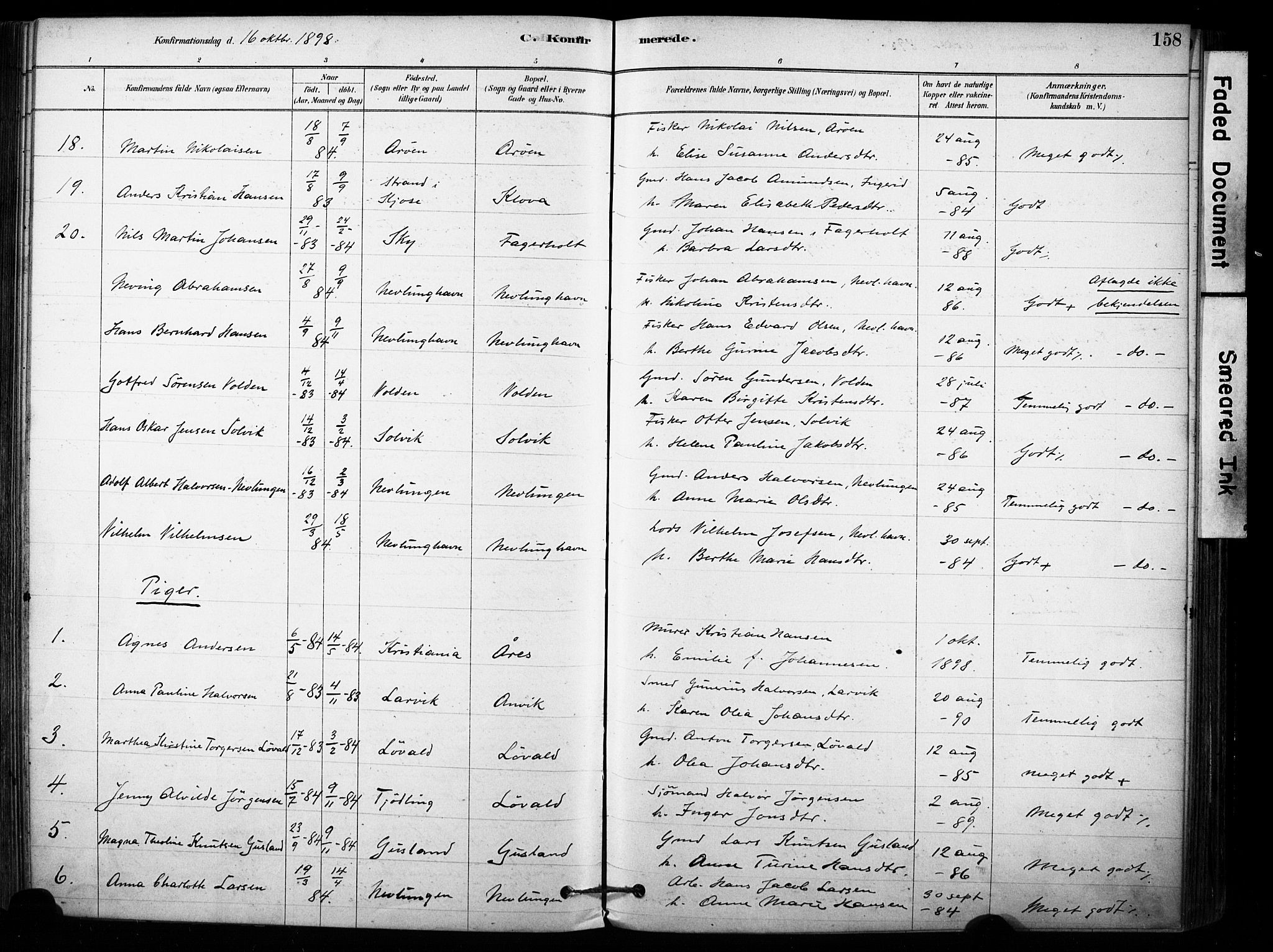 Brunlanes kirkebøker, AV/SAKO-A-342/F/Fb/L0001: Parish register (official) no. II 1, 1878-1899, p. 158