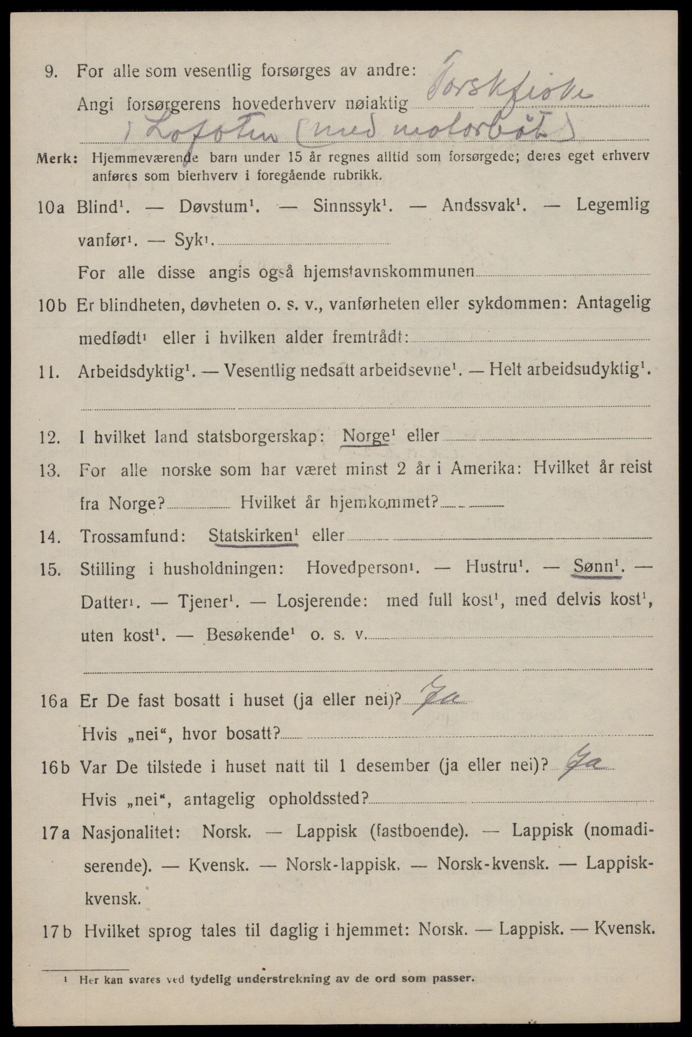 SAT, 1920 census for Flakstad, 1920, p. 1210